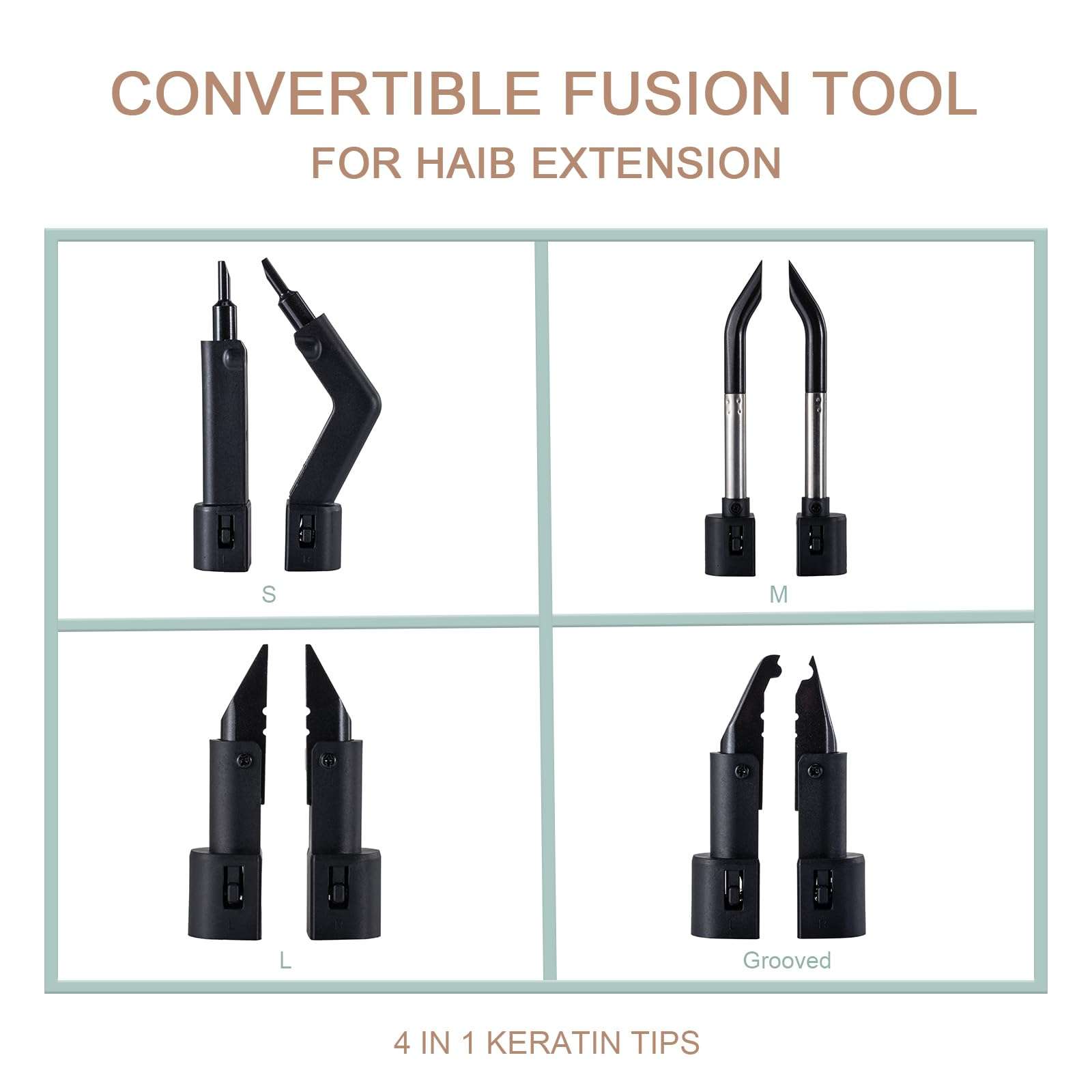 Professional 4-in-1 Keratin Hair Extension Kit - Fusion Heat Tool with 4 Precision Tips - All-in-One Hair Extensions Kit - Salon-Grade Protein Grain Connector for Consistent, Safe Melting 3