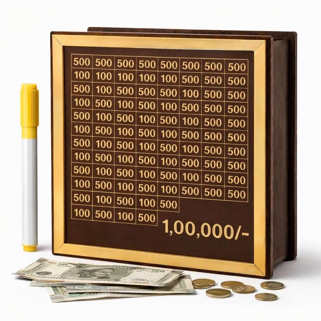 STOFFIER GARTEN Wooden Savings Box for Kids and Adults 100000, Coin Box with Carved Design, Piggy Bank with Numbers, Savings Box, Coin Box, Wooden Piggy Bank for Home and Gifts 1