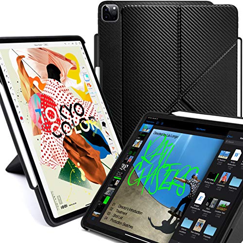 KHOMO iPad Case Pro 12.9 Case 4th Generation 2020 with Pencil Holder - Dual Origami Series - Horizontal and Vertical Stand - Supports Apple Pen Charging - Charcoal Black, KHO-1683, KHO-1683, KHO-1683, KHO-1683