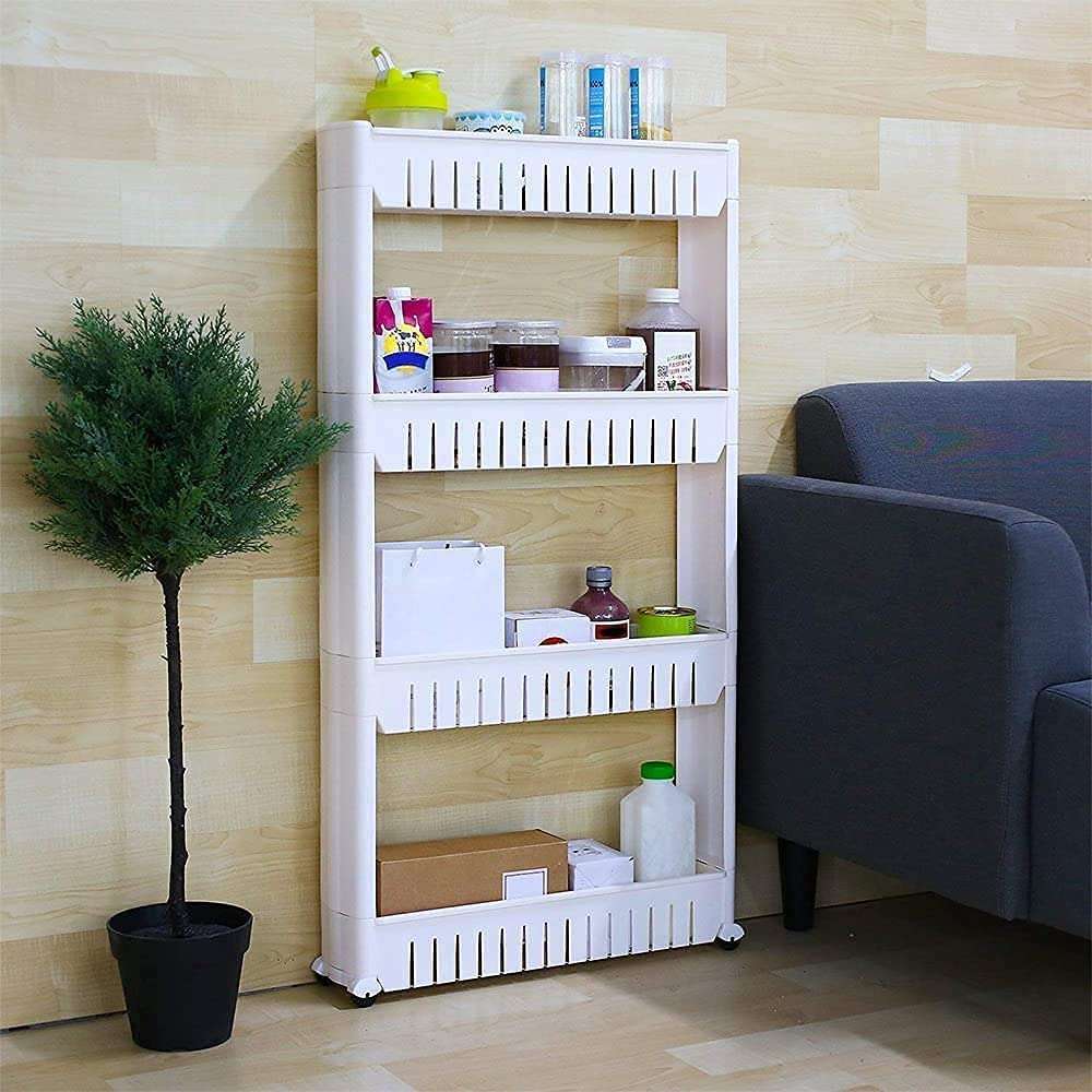 4 Layer Multi Storage Organizer Slim Rack Shelf with Wheels for Easy Movement | Unbreakable Plastic, white 1