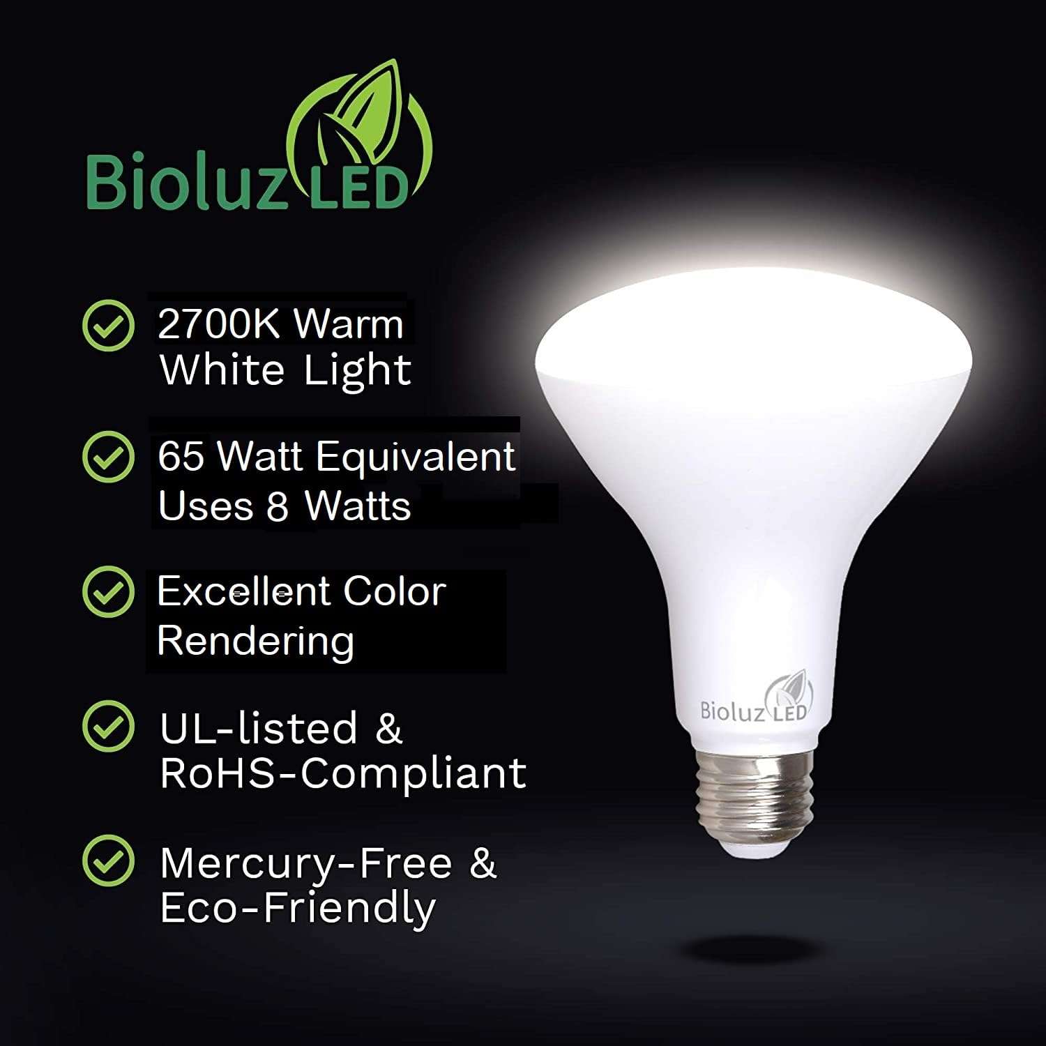 Bioluz LED Brightest BR40 LED Bulbs Instant ON Warm LED Energy Saving Bulbs, 17w (120w Replacement) 2700k Bulb 1400 Lumen, Indoor/Outdoor Smooth Dimmable Lamp UL Listed 3