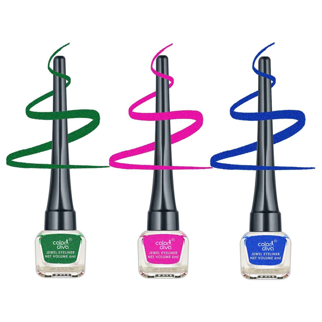 COLOR DIVA Superwing Color Eyeliner Blue, Pink, Green, 5.5ml Each | Quick Drying, Smudge Proof, 12HR Long Lasting & Bright Color Effect | For All Occasion & Daily Use, Pack Of 3 1