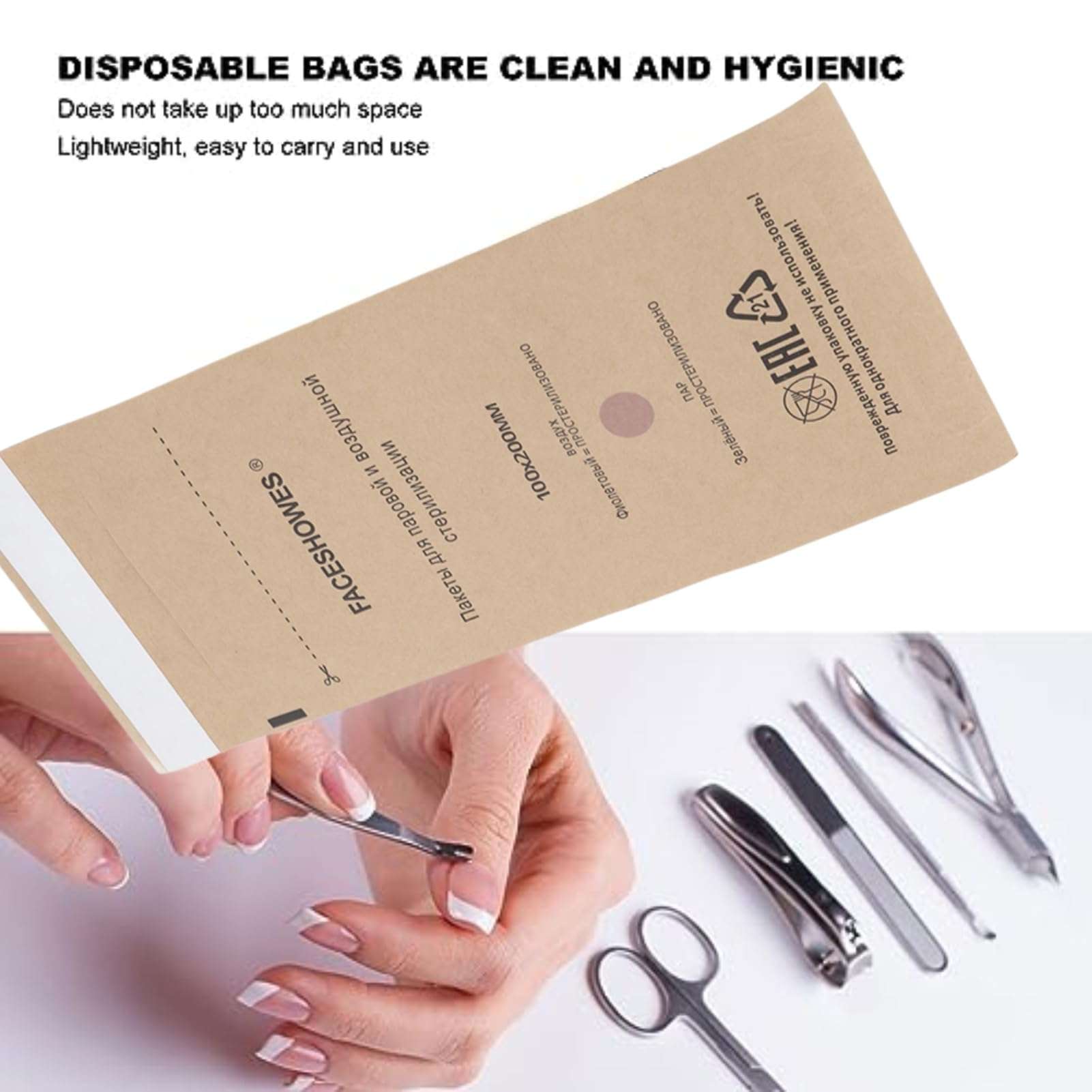 Radiraga 100Pcs Self Sealing Cleaning Pouch, Dental Tool Self Sealing Pouch Self Sealing Nail Art Cleaning Bag Disposable Cleaning Paper Bags for Dentist Tools and Nail Tools 6