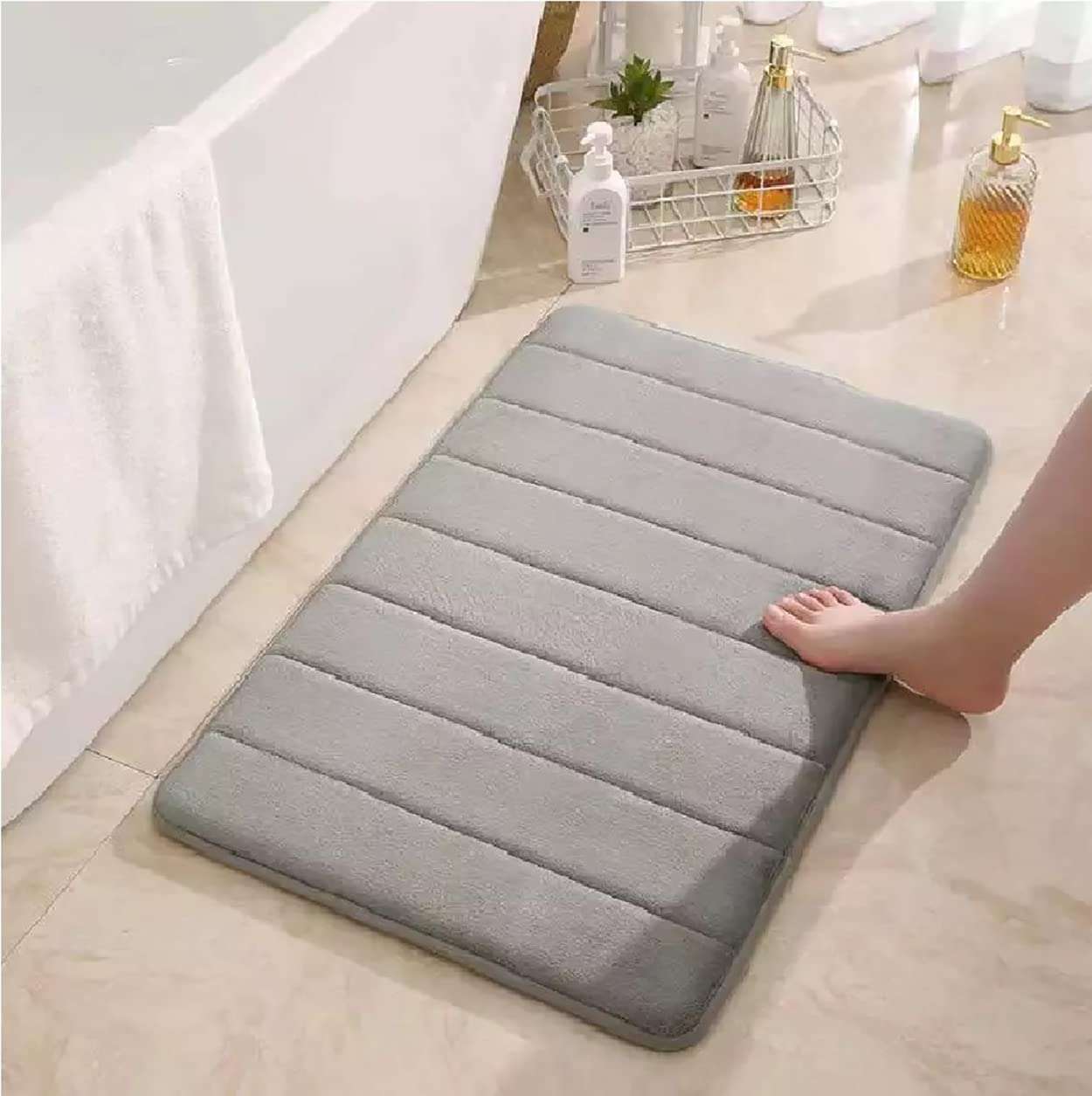 NOHUNT Quick Dry Soft Absorbent Rug Sets Non Slip Memory Foam Toilet Floor Bath Mat Set Bathroom Mats (63 X 43 cm) 6