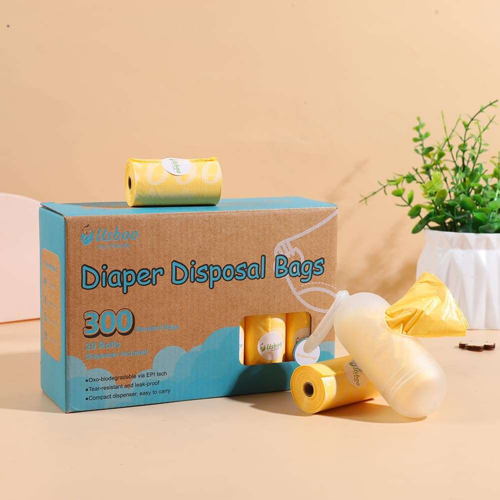 USBOO Diaper Disposal Bags - 20 Refill Rolls/300 Pack Baby Poop Bag with Dispenser | Tropical Fruit Scented | Leak Proof & Trash Bags for Diapers | Baby Essentials 3