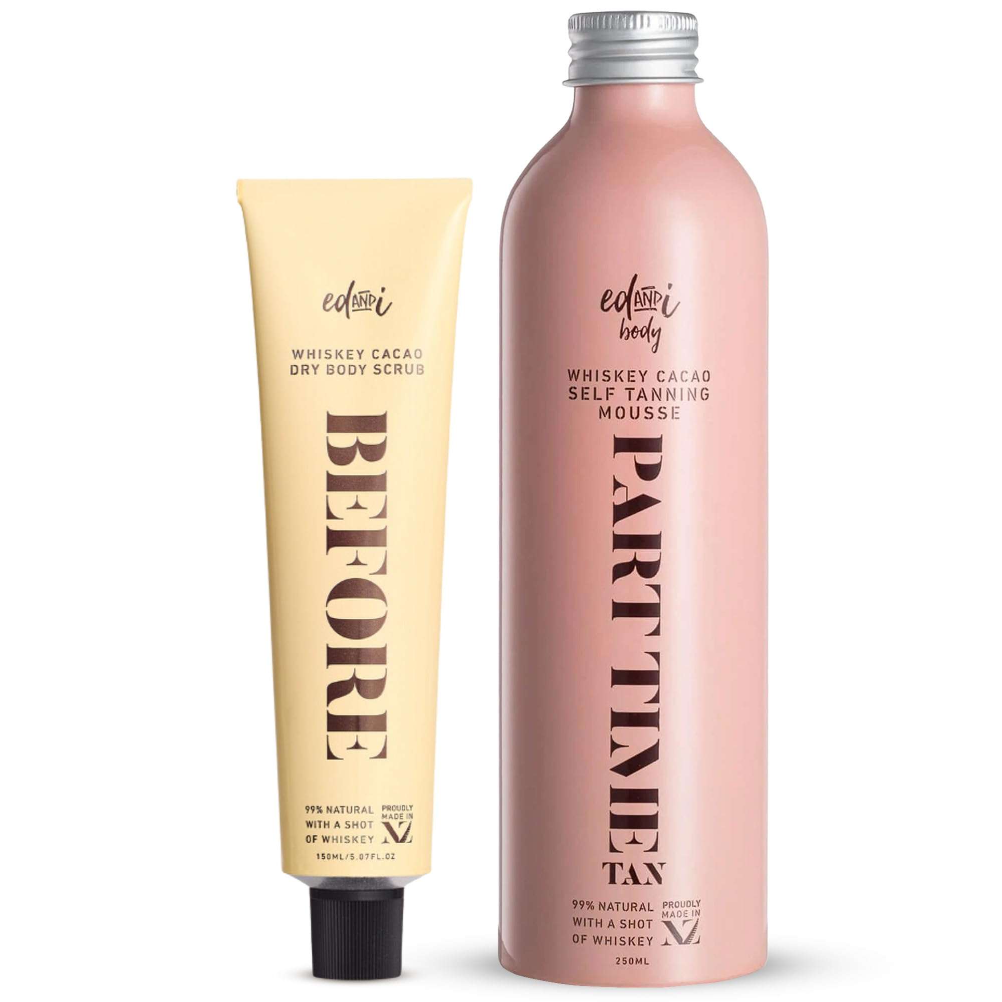 edandi TAN KIT BUNDLE - Whiskey Cacao BEFORE Dry Body Exfoliator Scrub and PART TIME Natural DHA Self Tanner Kit 1
