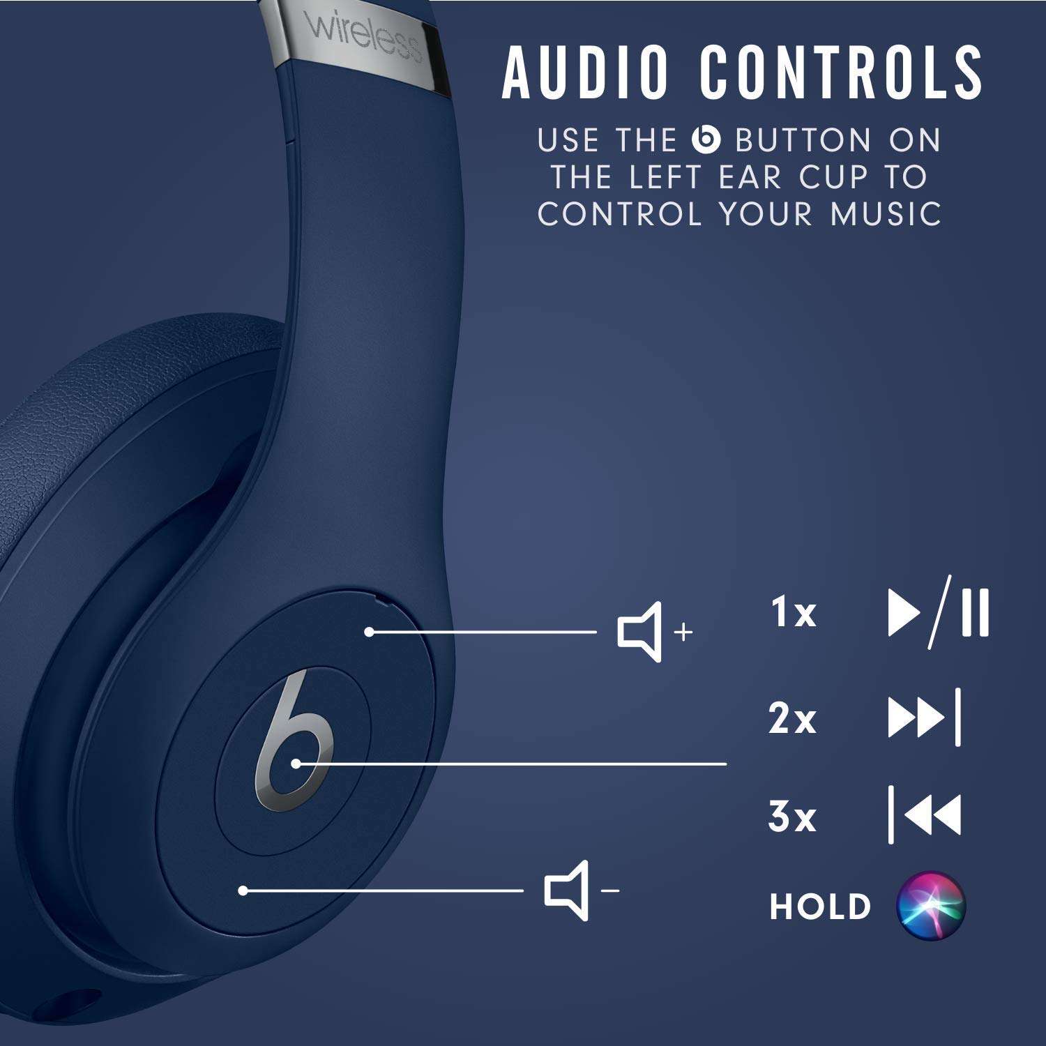 Beats Studio3 Wireless Noise Cancelling On-Ear Headphones - Apple W1 Headphone Chip, Class 1 Bluetooth, Active Noise Cancelling, 22 Hours of Listening Time, Built-in Microphone - Blue 6