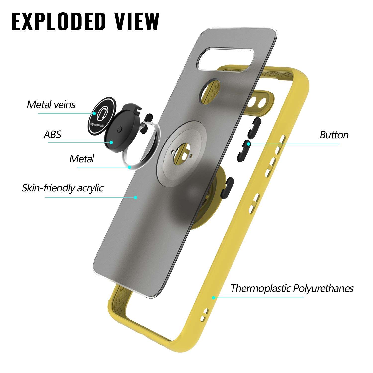 KWEICASE Cell Phone Case for LG K61, LG K61 Case with 360 Degrees Rotate Magnetic Kickstand Soft TPU Bumper Matte Clear Hard PC Dropproof Shockproof Protective Cover Case, Yellow 3