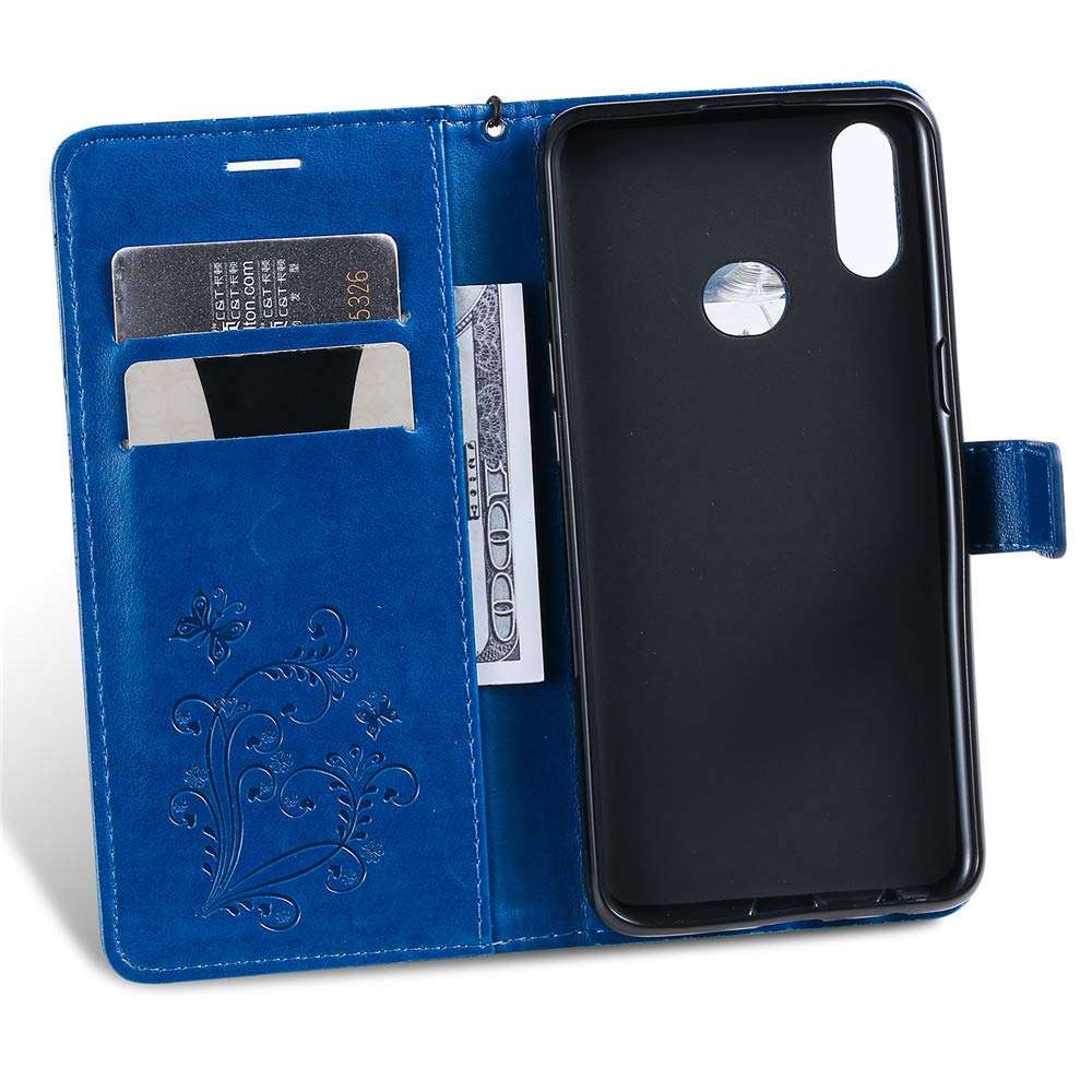 COTDINFORCA for Samsung A20S Case PU Leather Butterfly Embossing Flip Samsung Galaxy A20S Wallet Case Fold Stand Smartphone Phone Case for Samsung Galaxy A20S. Butterfly Blue KT 4