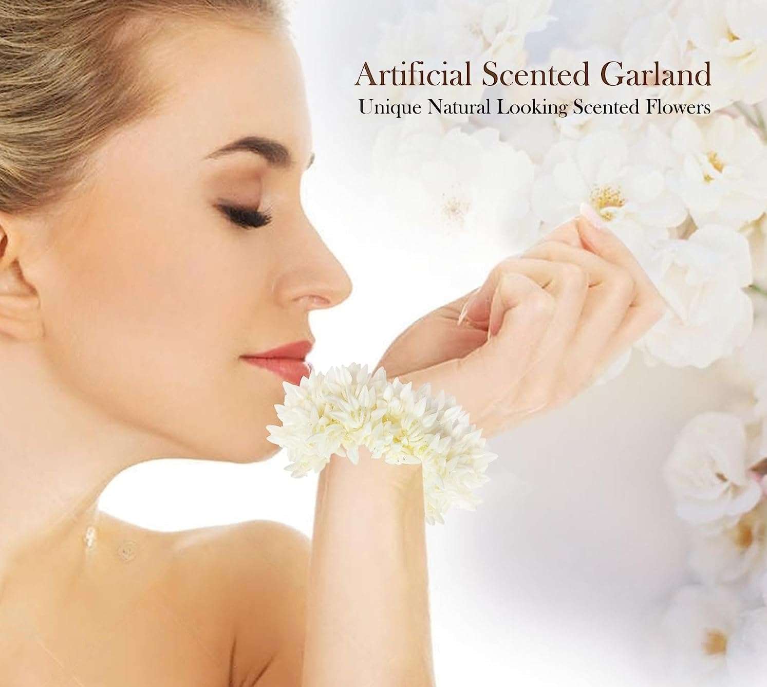 Diversa Artificial Gajra Flower Scrunchies For Hair Bun, Bracelet, Juda, and Ponytail Wedding Jewellery Reusable Fragrance Hair Mogra Gajra Tie For Women/Girls Gajra Scented Mogra White (White, Pack of 3) 3