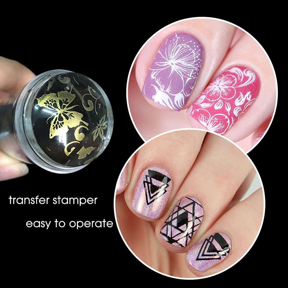 Buransh New Transparent Silicone Visible Body Jelly Nail Art Tool Stamps Kit with Acrylic Scrapers French Replaceable Stamper Head Stamping Polish Manicure Best Outdoor Product Gift Girl female Bridal 5