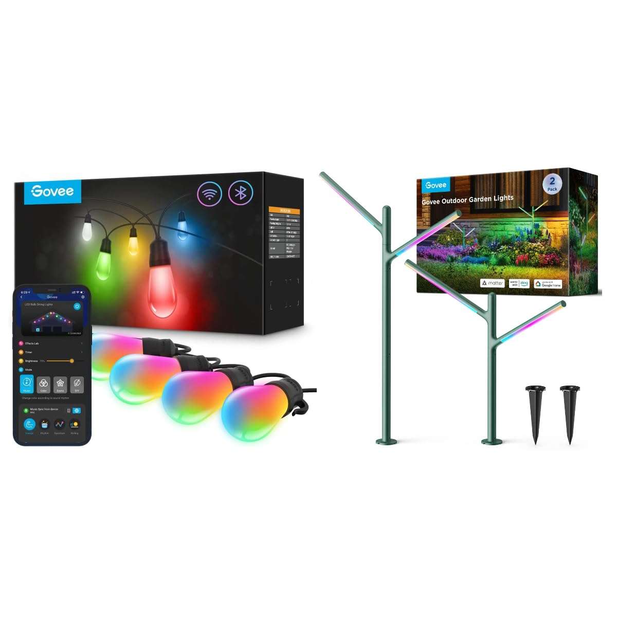 Govee Smart Outdoor String Lights Bundle Outdoor Garden Lights, Waterproof for Outdoor Decorations, Landscape Lighting