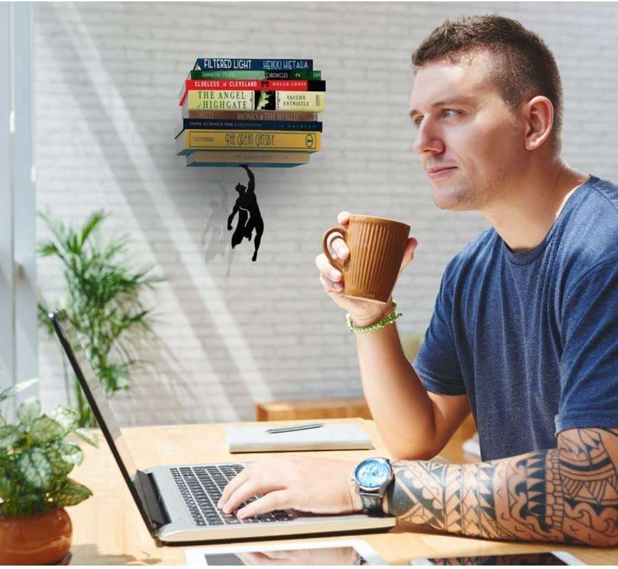 INFIGN Floating Bookshelf for Kids Invisible Shelf - Metal Book Shelf for Wall Decore Book Lovers - Bookshelf Floating Book Shelves for Wall - Superhero Home Decore Bookshelves 3