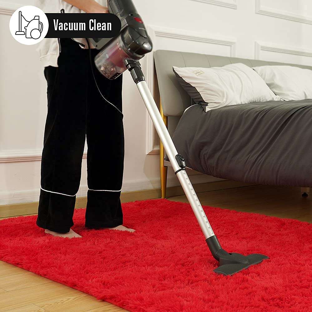 SRHandloom Shaggy Living Room Carpets | Microfibre Anti-skid Kalin Carprts and Runners for Hall, Living Room, Bedroom | 2 inch Medium Pile Fluffy Carpets Red 4 x 6 Feet 4