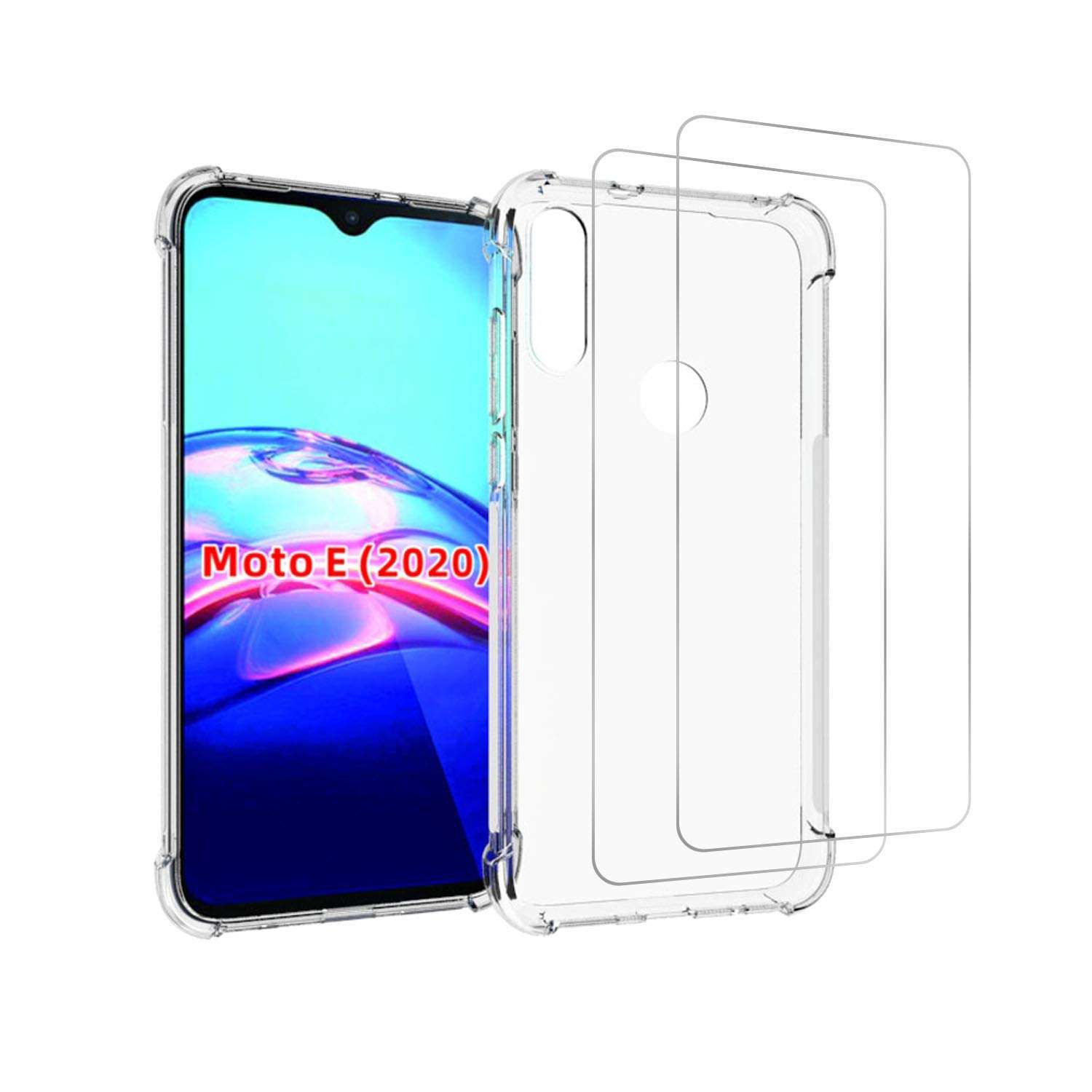 Urspasol for Motolora Moto E Phone Case with Tempered Glass Screen Protector Crystal Clear Ultra Slim Lightweight Cover Shock-Absorption Bumper Transparent Shockproof for Moto E 2020 1