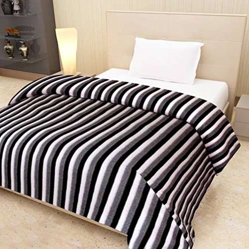 Spangle Black & White Striped Polar Fleece Blanket Single Bed Pack of-2 3