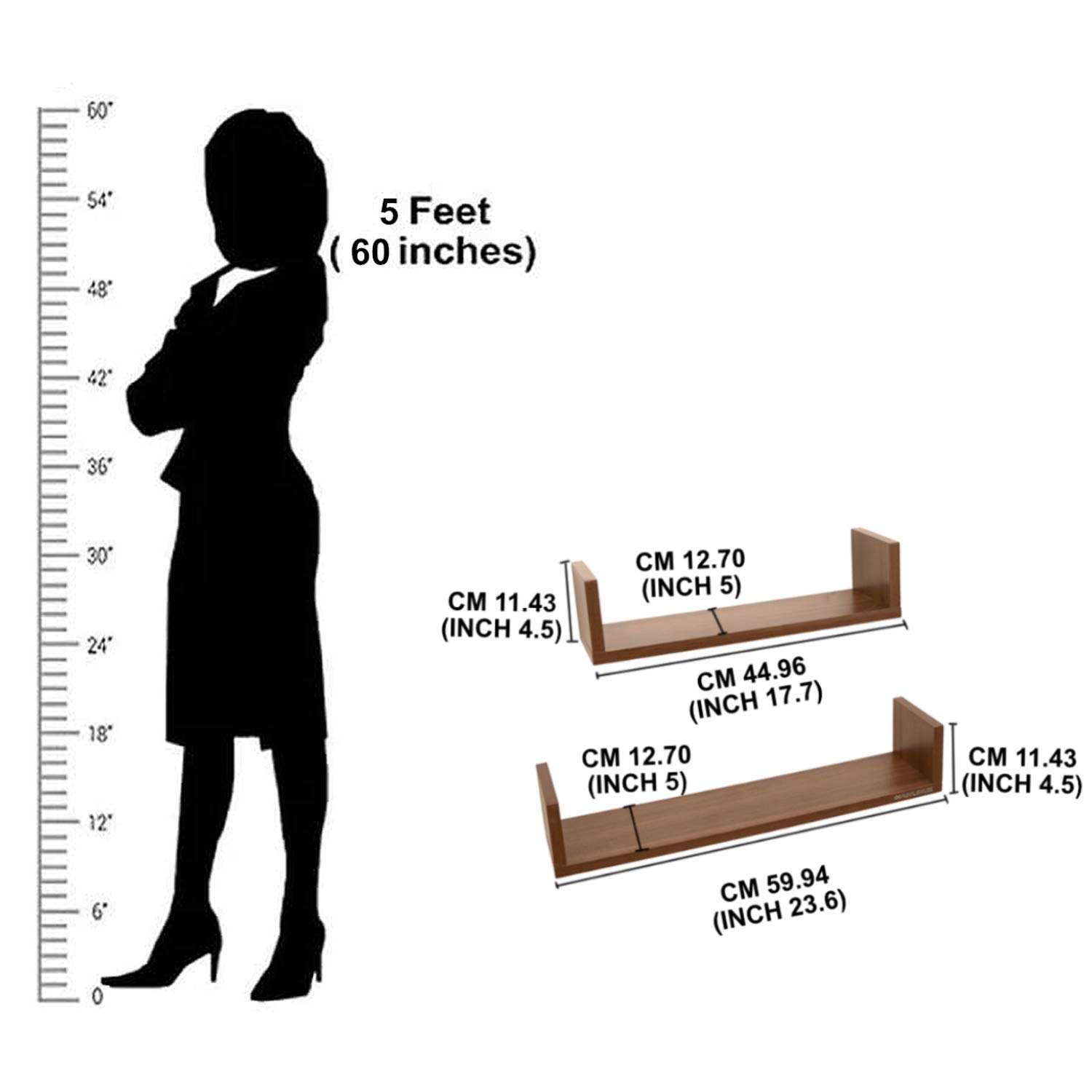 RIPPLEWUDS August Wooden Wall Shelves for Kitchen- Pack of 2 Wall Mounted Wall Shelf for Home Decoration (Wallnut) 6