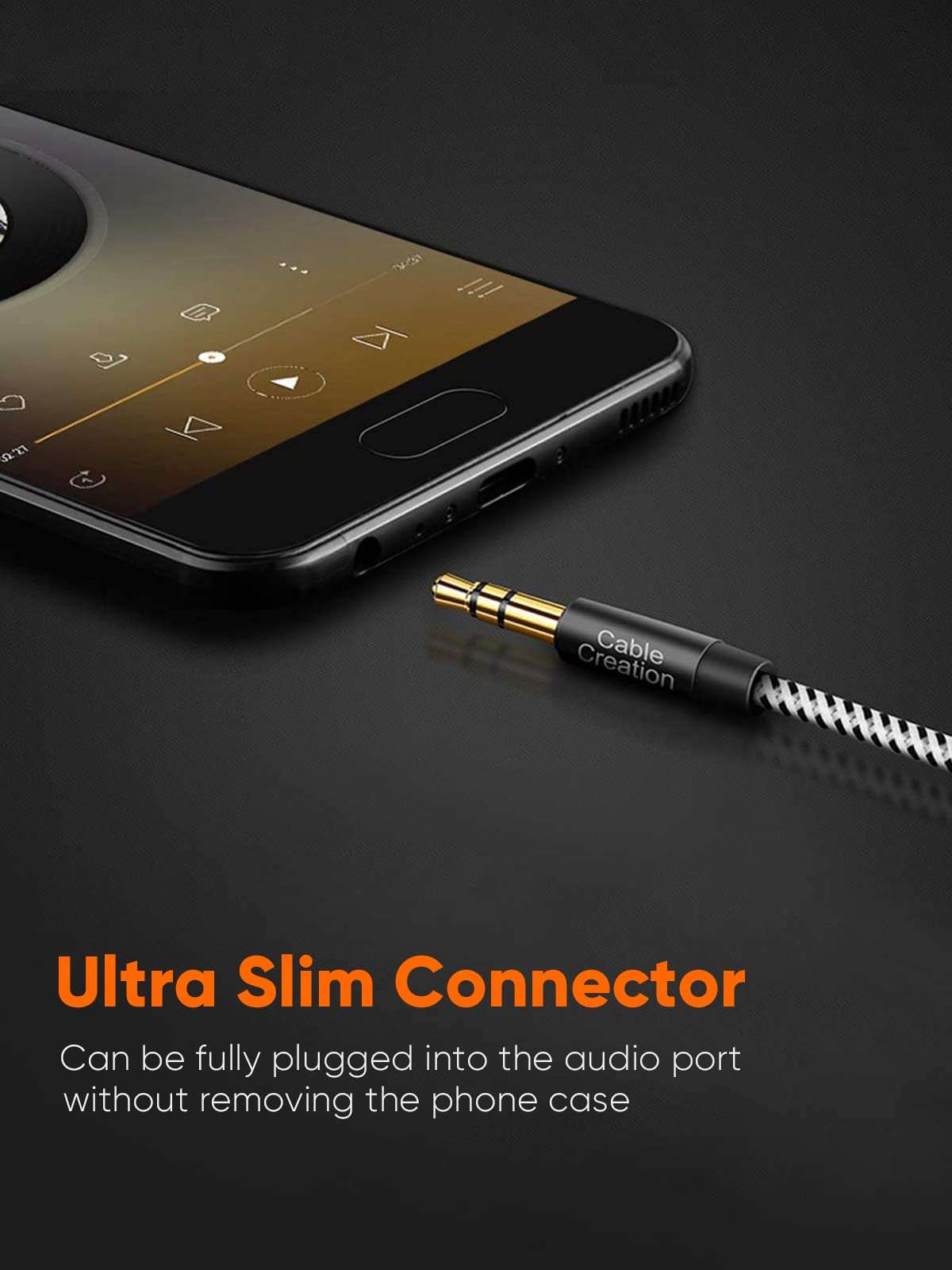 CableCreation 3.5mm Aux Cable 0.45meter, Short Male to Male 1/8 Audio Auxiliary Cord Braided Hi-Fi Sound for Car, Headphone Jack, Speaker, Home Stereos, Smartphone 3