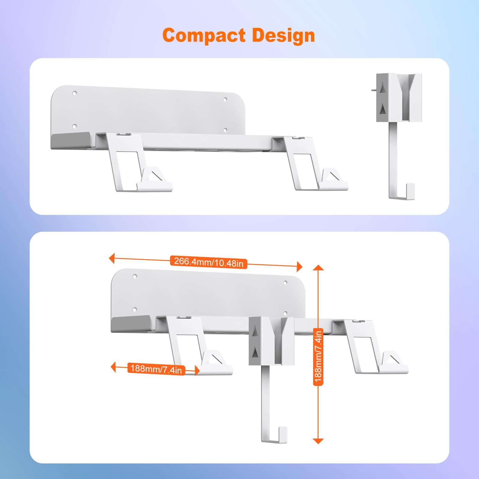 Wall Mount Game Host Rack Storage Bracket Anti-Slip Holder With Charging Cable & Screws Kit ForPS5 Console Controller Bracket Wall Mount Bracket Forps5 Multifunction Game Host Rack Storage Bracket 6