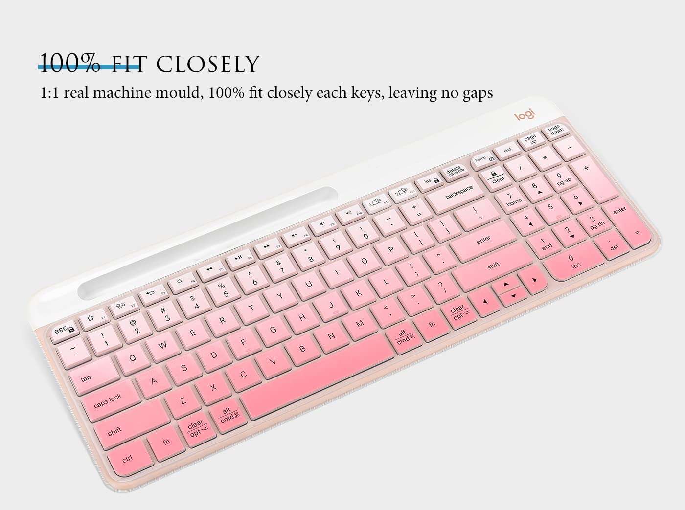 Keyboard Cover Compatible with Logitech K580 Multi-Device Slim Wireless Keyboard, Logitech K580 Full-Size Keyboard Skin Protective Accessories - Gradual Pink 2