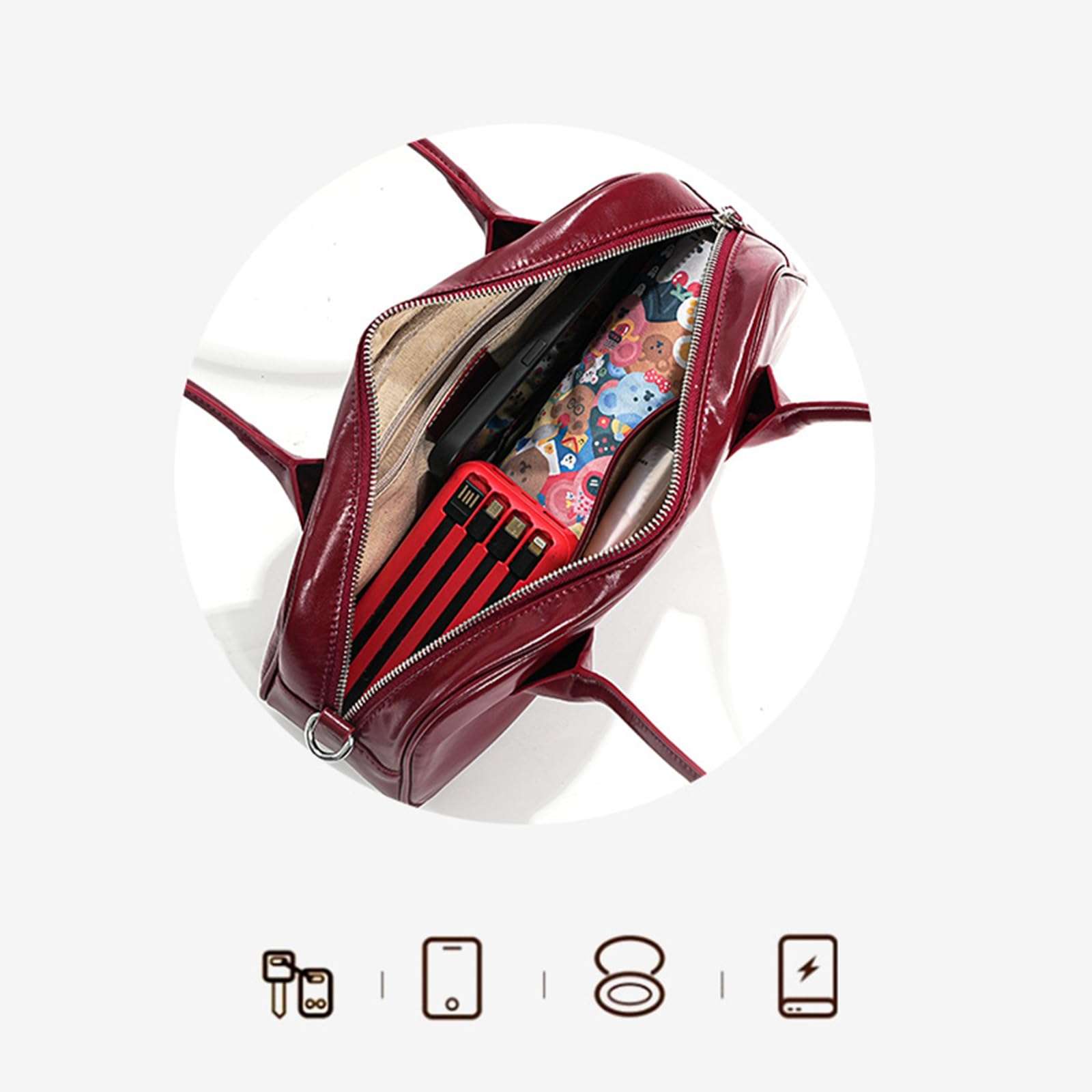 JOTOUCH Shoulder Bag for Women, Leather Fashion Ladies Tote Handbag, Shoulder Purse with Zipper (Red) 5