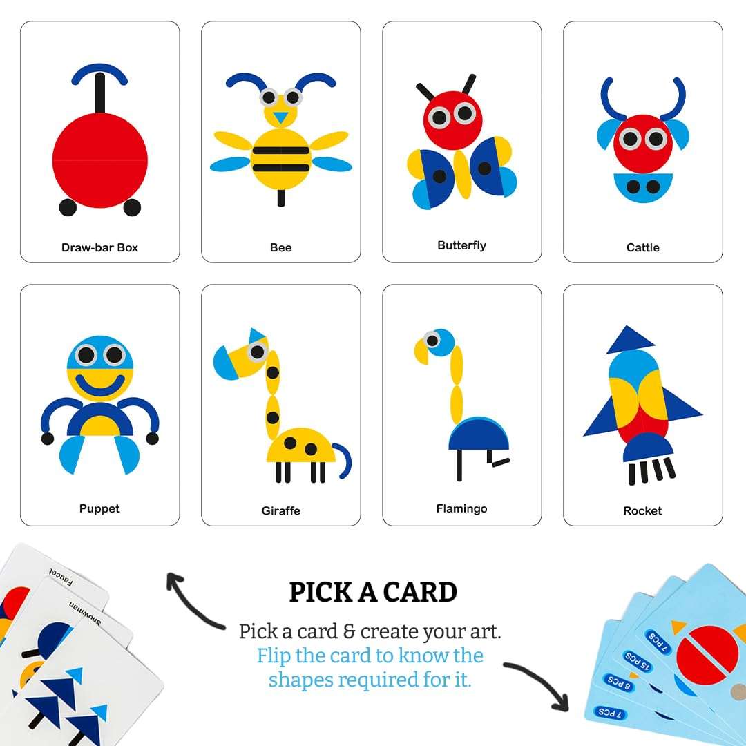 Ratna's Shapes Puzzle Educational Toy, 54 Pattern Challenge Cards, Creative Building Game for Kids 4+ Years 3