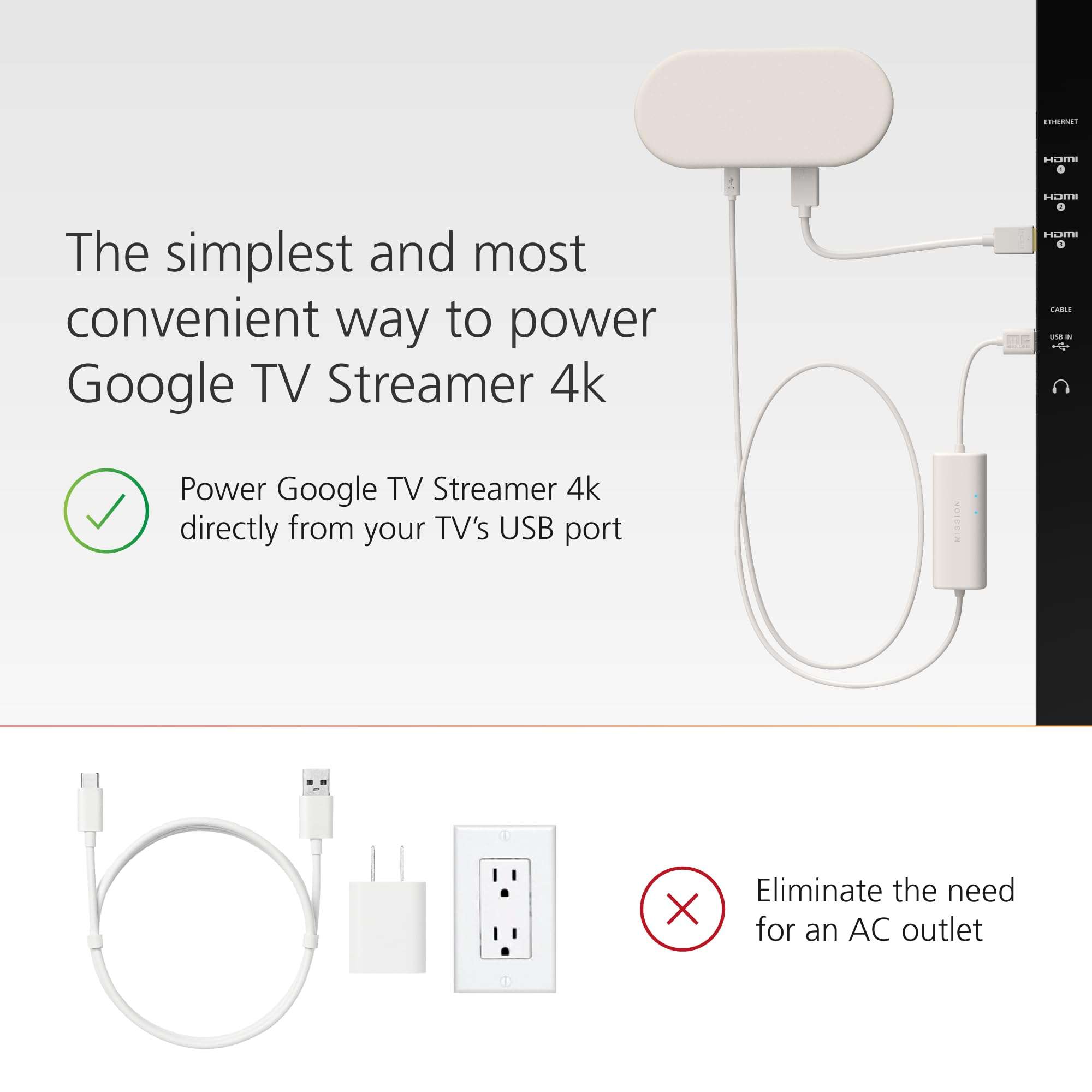 Mission USB Power Cable for Google TV - Power Chromecast 4K Directly from Your TV 3