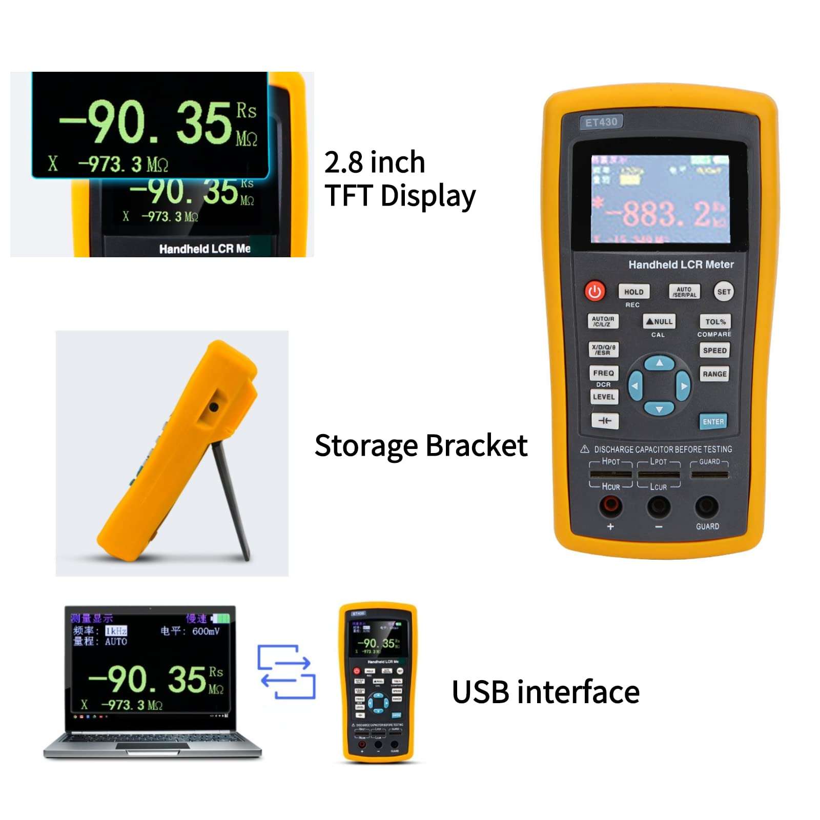 ET430B/ET430 Portable Capacitance Tester 2.8inch TFT LCD Screen Multifunction Digital Capacitance Inductance Resistance Tester Support for The SCPI Protocol(ET430) 4