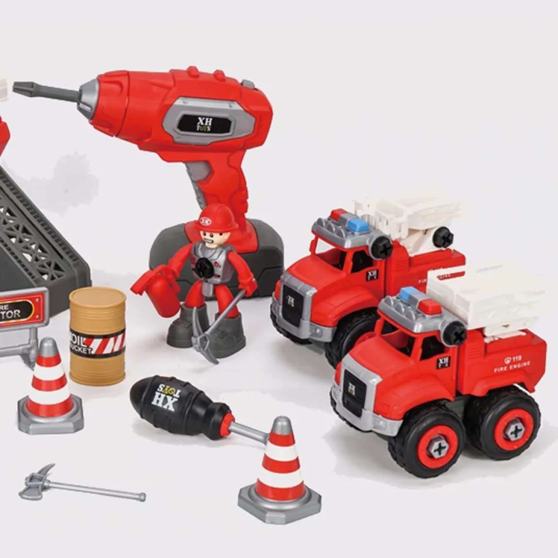 Radhey Preet DIY Activity Fire Site Work Theme Fire Trucks Play Set for Kids | 21pcs in a Set | Skrew Driver and Drill Machine Available for Assembling & Disassembling Process 6