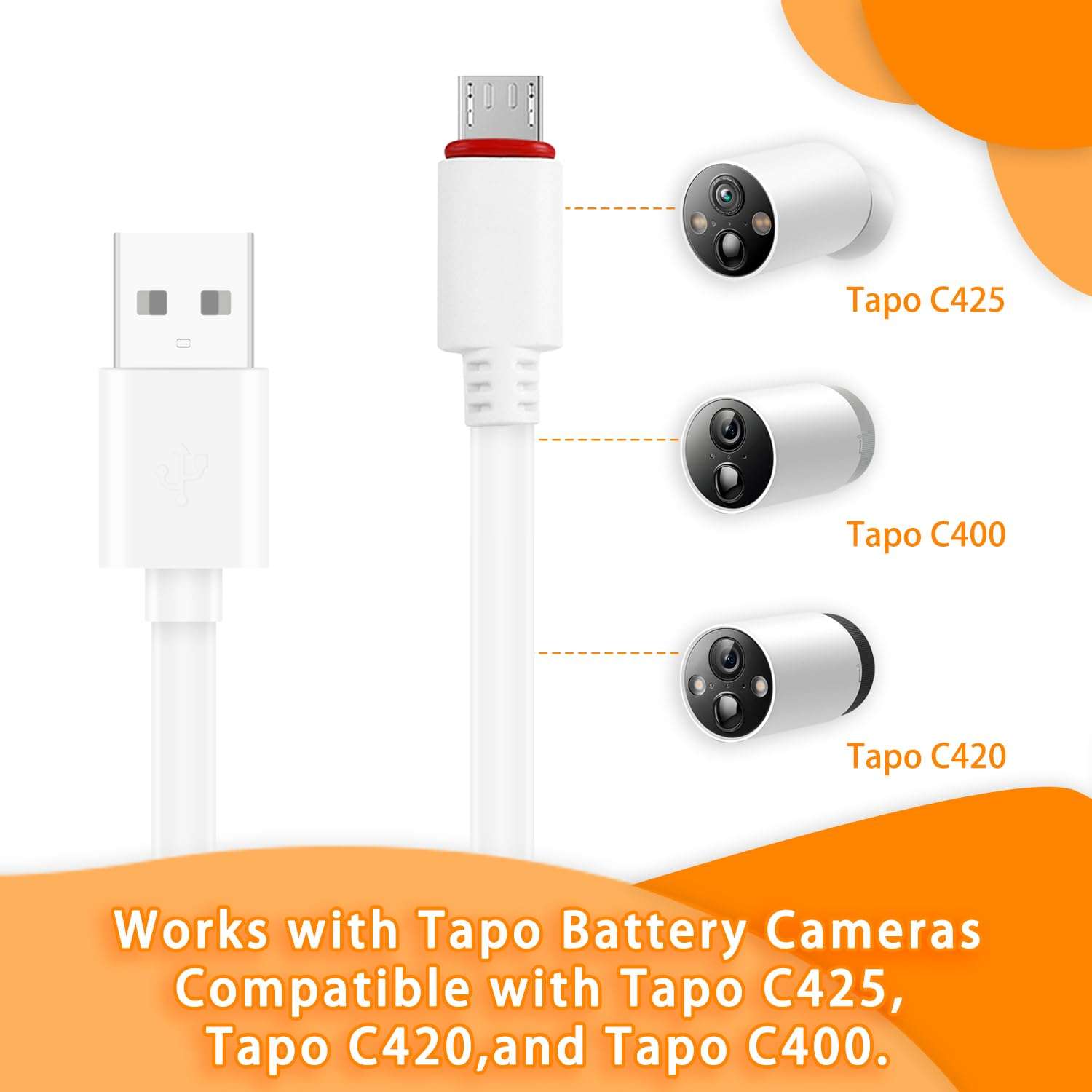 5m/16ft for Tapo C420 Extension Cable,Outdoor Power Adapter for Tapo C425,90 Degree Micro to USB Power Cord,IP65 Waterproof Power Cable for Tapo C400,Wire Long Power Supply Cables Security,White 5