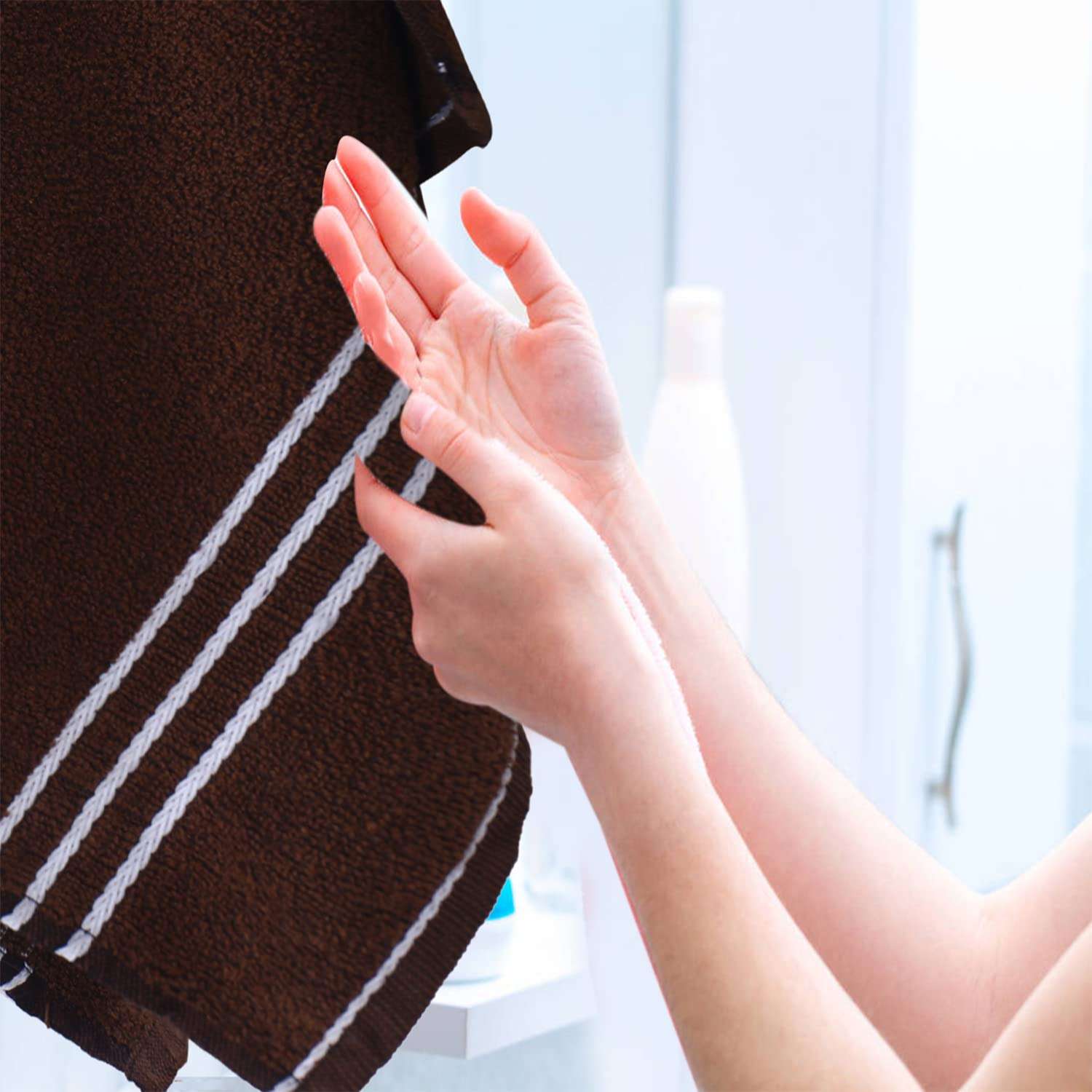 Heart Home Three Stripes Design Super Absorbent Cotton Hand Towel|Face Towel for Men,Women & Kids,Pack of 3 (Brown) 6