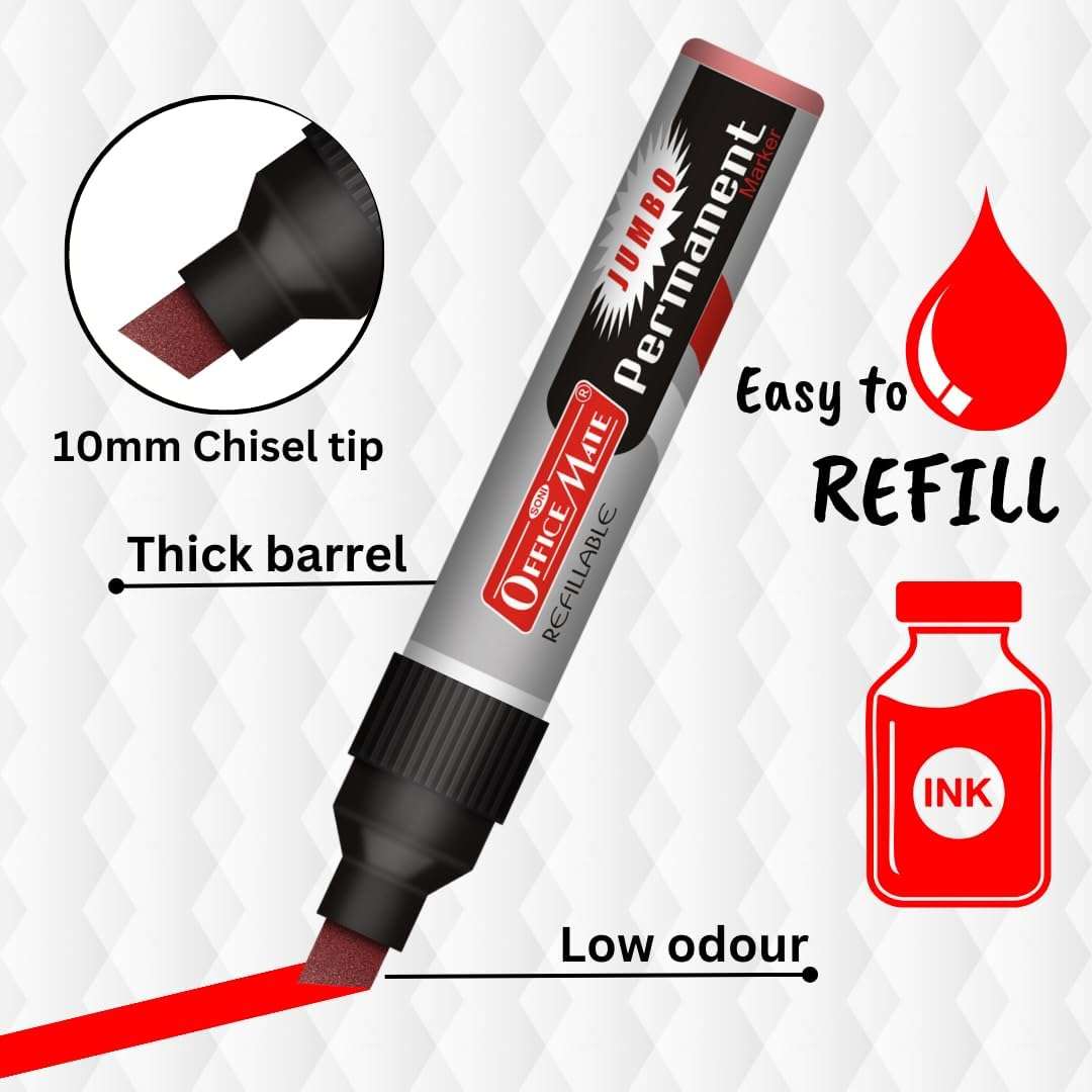 Soni Officemate Jumbo Permanent Marker -(Red 2pcs) 5