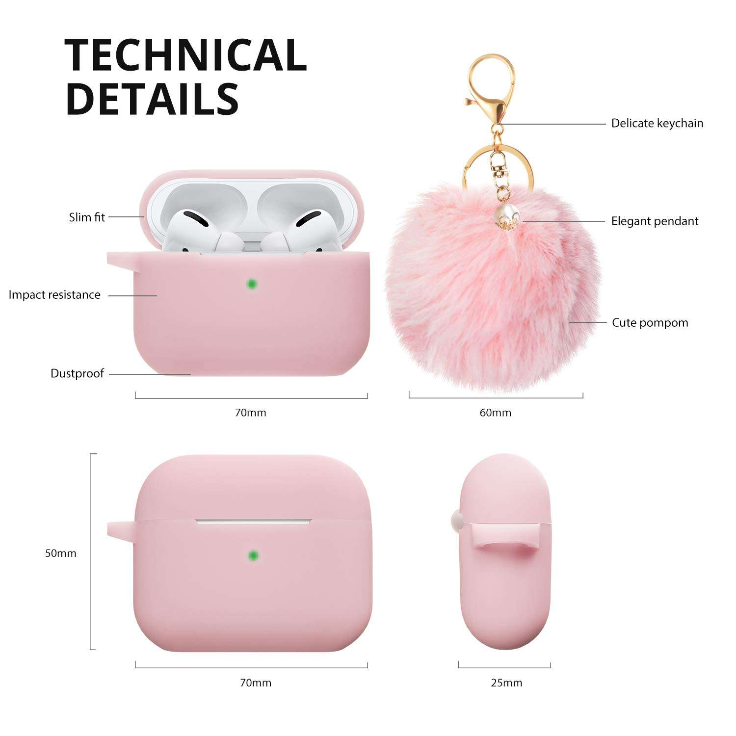 Case for Airpods Pro Case, BLUEWIND Airpod Pro Case Cover for Air pods Charging Case, Cute Silicone Protective Case for AirPods Compatible with Airpod 3 Accessories Keychain (Pink) 6