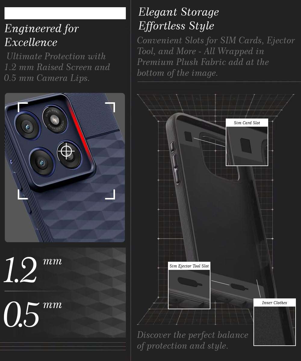 WOW IMAGINE Back Cover for Moto Edge 60 Stylus 5G with Hexa Cube Design | Ultra Slim Soft Rubberised Case | Inner Velvet Fabric | Matte Silicone Flexible Mobile Case | Camera Protection - Blue 5