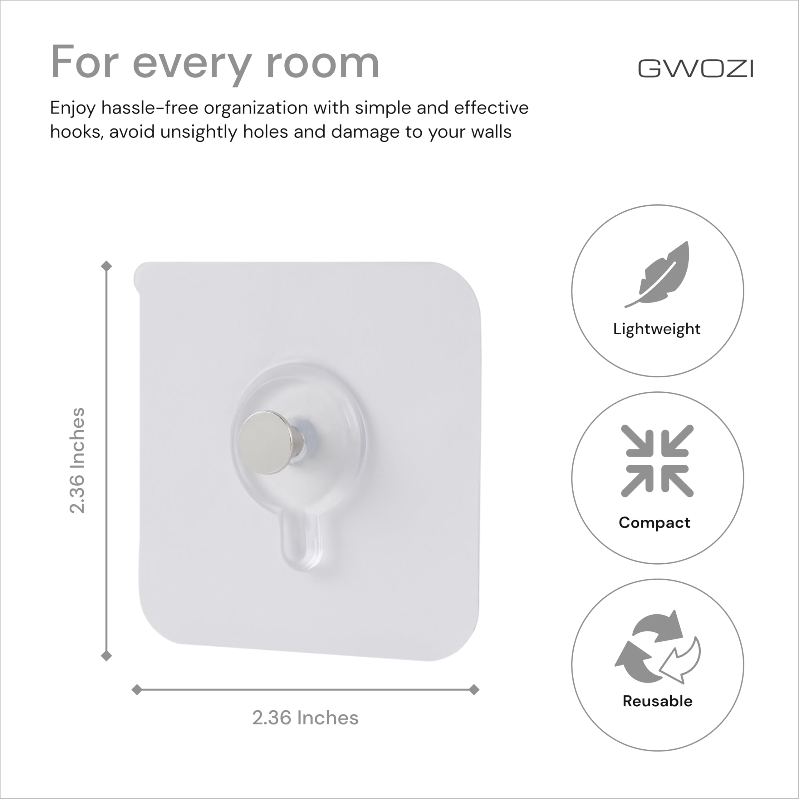 GWOZI Seamless Screws for Wall - Drill Free Adhesive Hooks 4 Pcs - Self Adhesive Wall Mount - Waterproof Screw Free Stickers for Hanging in Kitchen, Bathroom and Office, Transparent 6