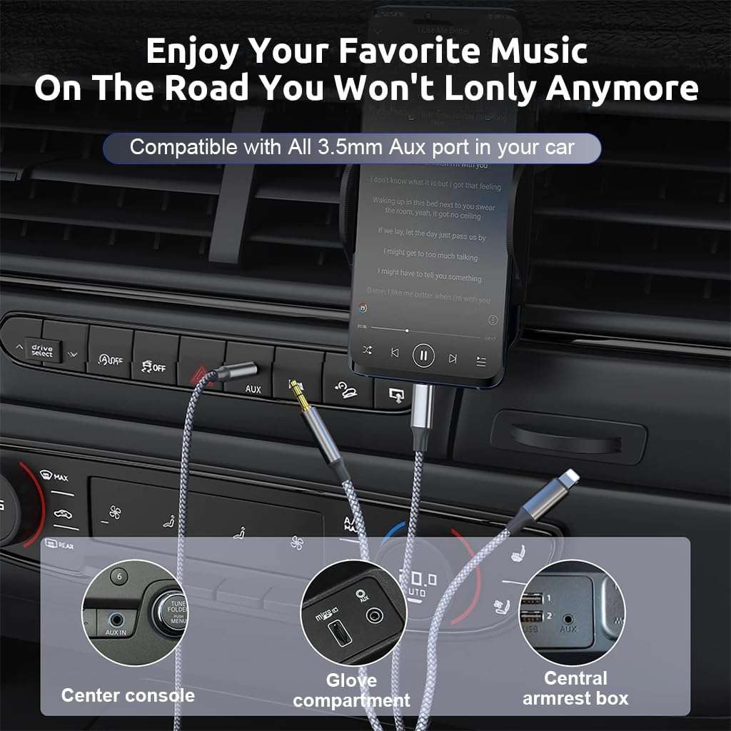 ZEITEL® 3 in 1 Car Aux Cable, USB C to 3.5mm Audio Cord Car Stereo Aux Cable Compatible with Galaxy S23/S22/S21FE/OnePlus/iPhone 14/13/12/XR 3