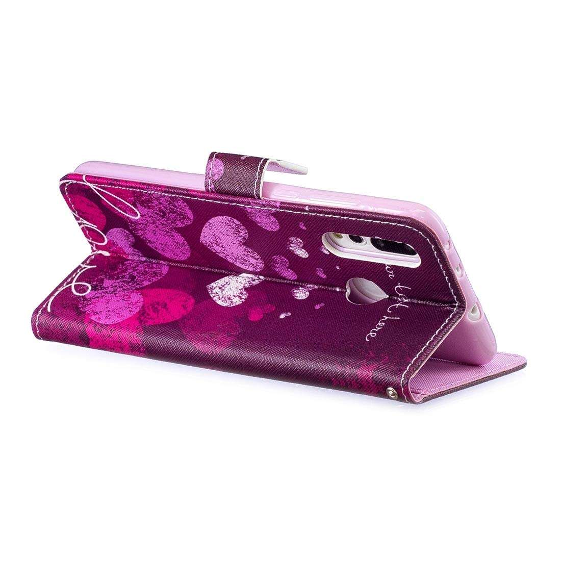 GUOSHU Mobile Phone Case Bag Letter Heart Pattern Horizontal Flip Leather Case for Huawei Nova 4, with Holder & Card Slots & Wallet Back Cover Case 4