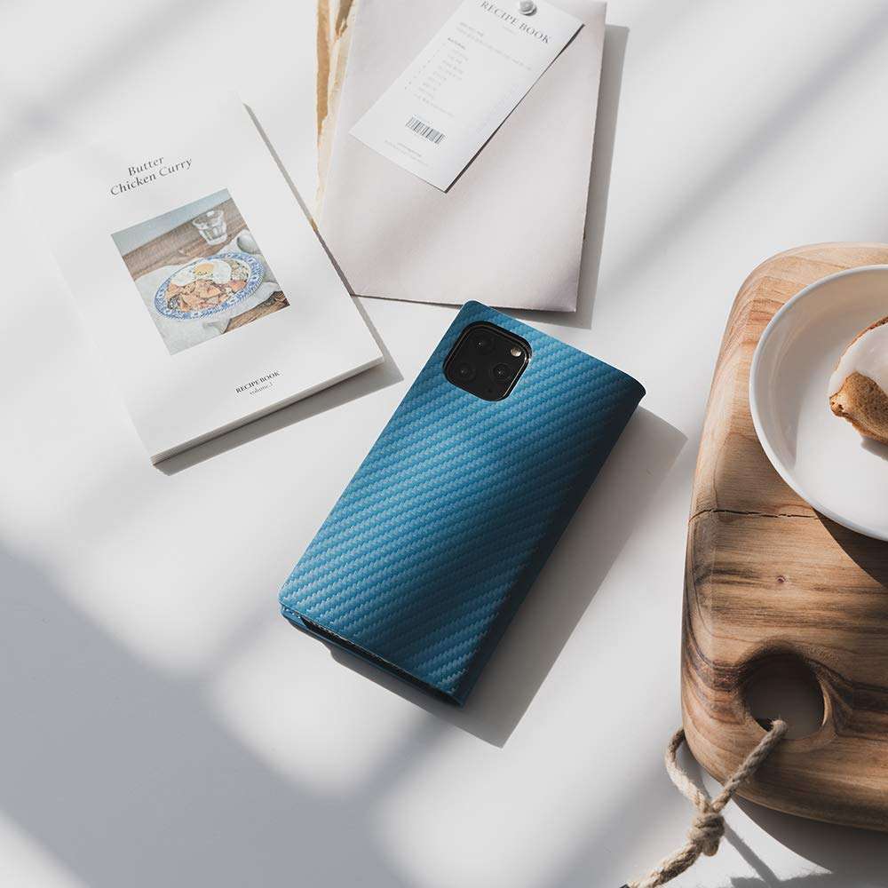 SLG D+ Italian Carbon Leather Wallet Case for iPhone 11 Pro Max - Handcrafted Diary Style with Card Holders and Side Cash Pocket, Gift Box Included (Black) 5