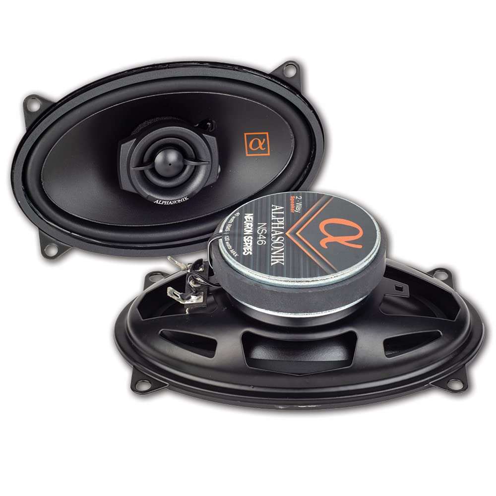 Alphasonik 1 Pair of NS46 Neuron Series 4x6 (240 Watts Max for The Pair) 120 Watts Max Per Speaker 2-Way Full-Range Car Audio Speaker with PEI Dome Tweeter Polypropylene Cone 1