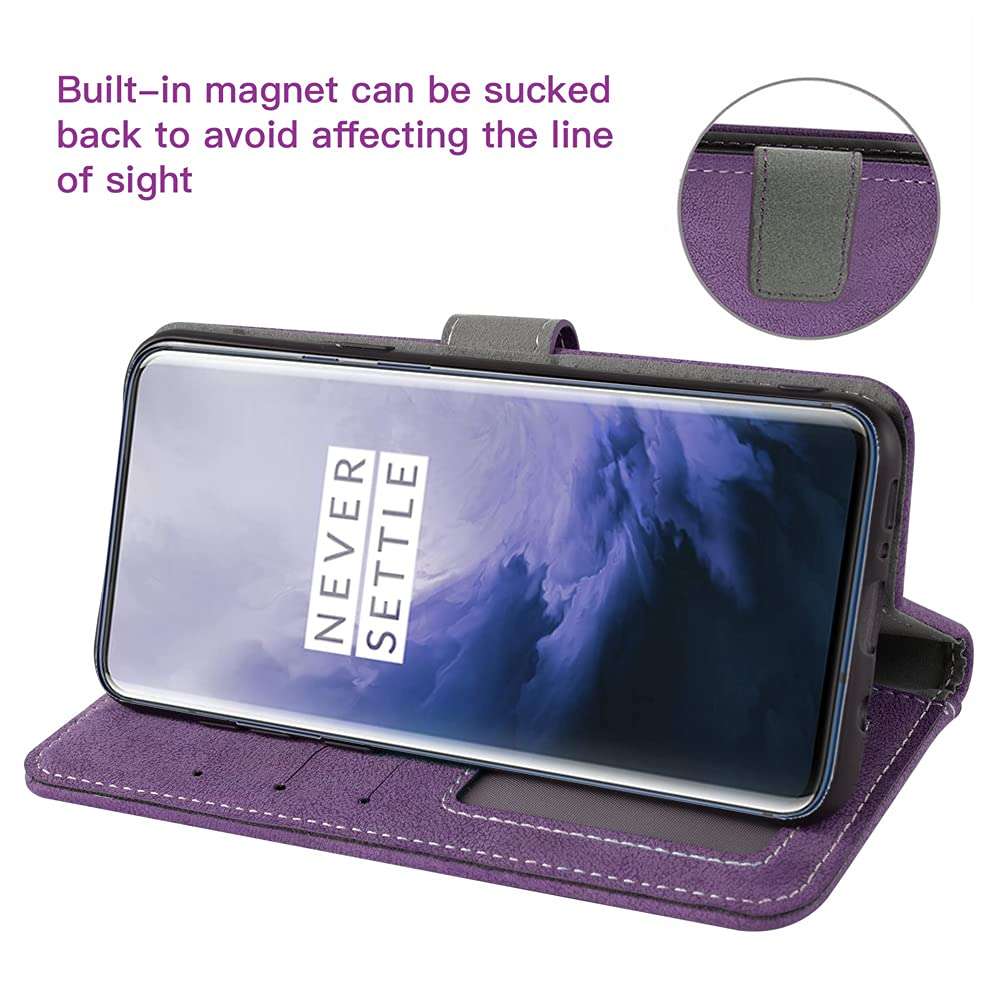 Asuwish Compatible with OnePlus 7 Pro Wallet Case and Tempered Glass Screen Protector Flip Cover Card Holder Cell Phone Cases for OnePlus7Pro 5G One Plus 1+7 1Plus OnePlus7 7Pro One+ 1 + Seven Purple 4