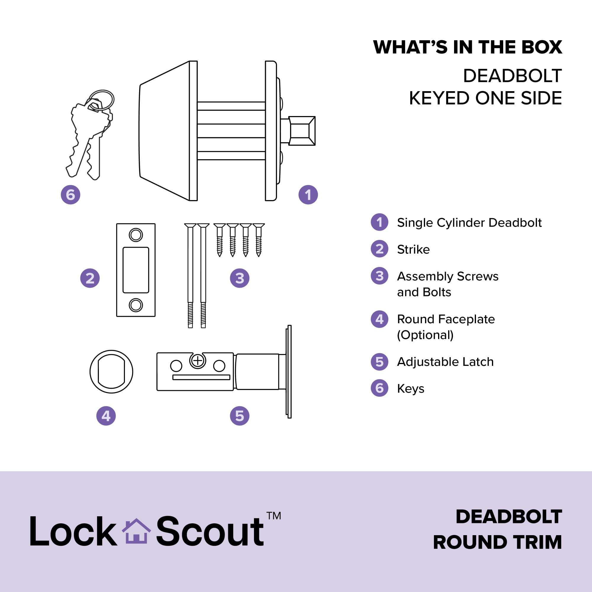 Lock Scout Straight Lever with Round Trim Keyed Entry Door Handle and Single Cylinder Deadbolt, Matte Black Finish 4