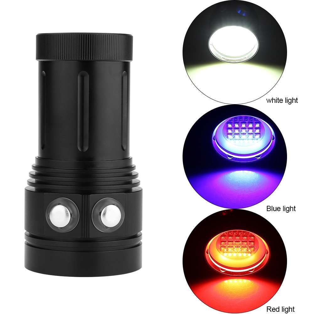 Ymiko Diving Flashlight 12000LM Underwater Light IPX8 Waterproof, 7 Lighting Modes, Range 300-500 Meters, Underwater 80M Flashlight for Diving Video Photography Activities 2