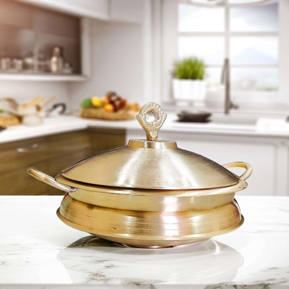 PTAL NAGRI Brass Matt Handi For Cooking | Patila | 1.250 Kg - 750 ml | Biryani | Set With Lid | | Matt Tapeli | Bhagona | Matte Pital Ka Handi | Tope | Set of 1,Polished 1