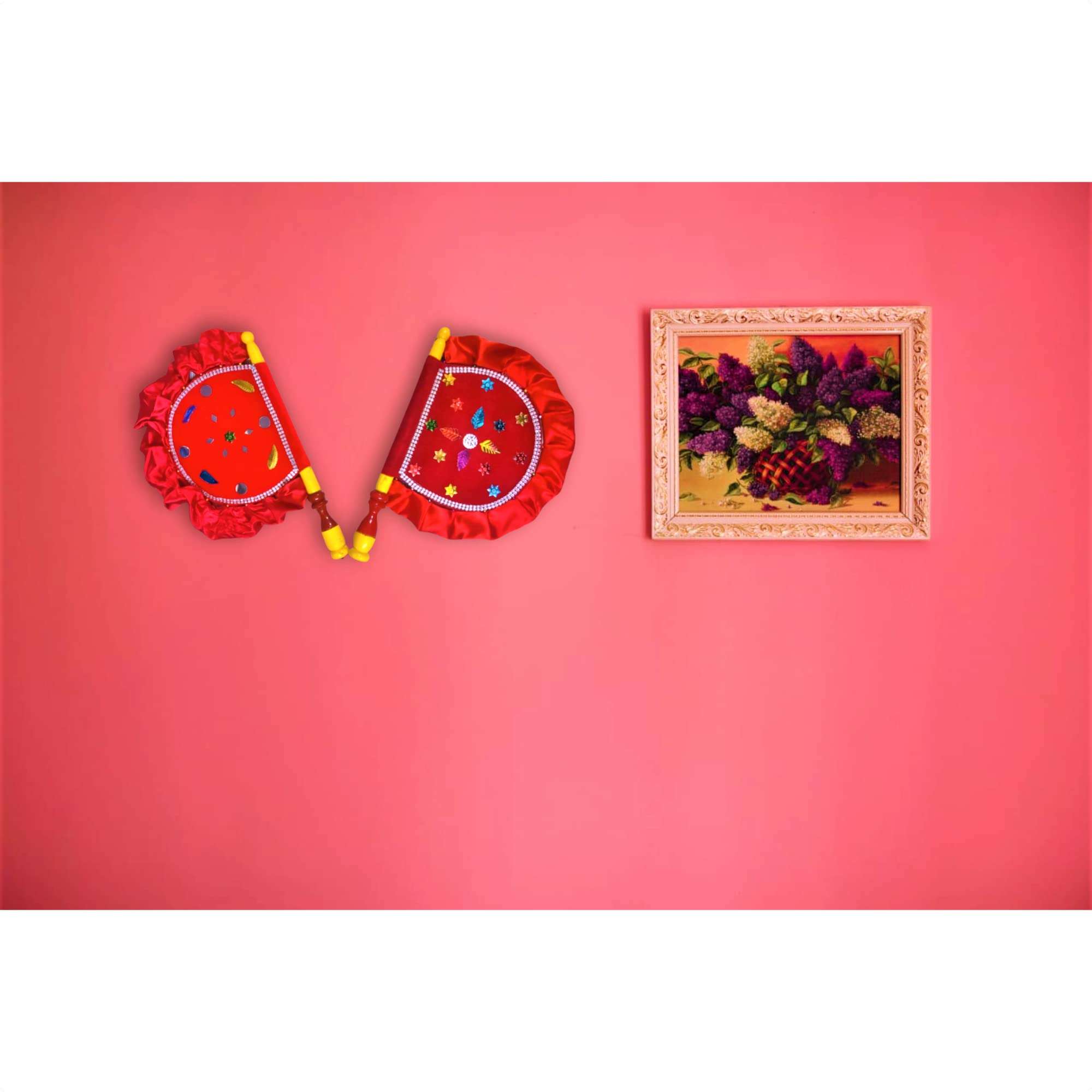 Stonsell Wooden Handcrafted Hand Fan/Beejna Pankha with Valvet Cloth, Royal/Punjabi Hand-Fan with Wooden Handle for Home Décor & Travel use (Multi-Color) (Orange) 6