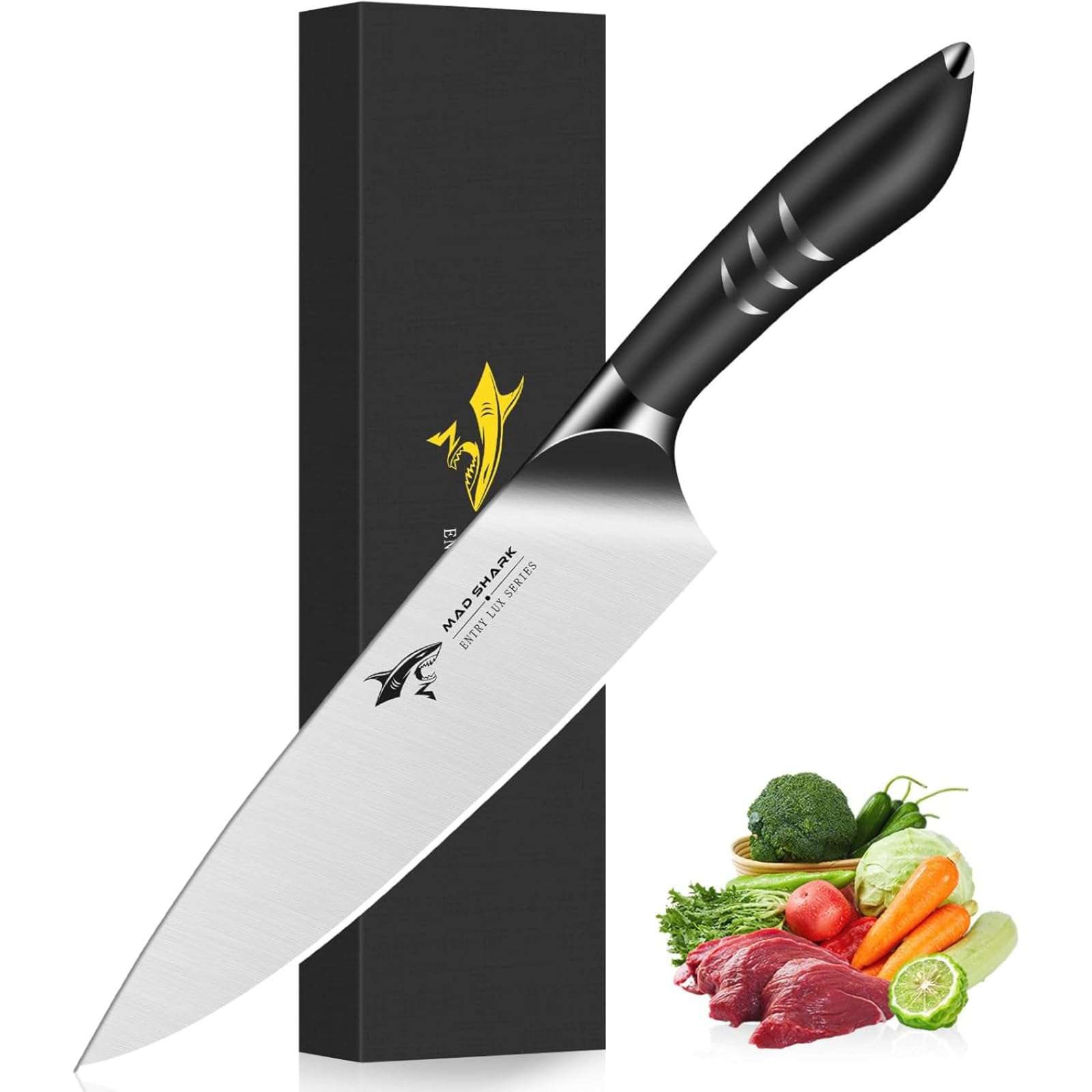 MAD SHARK Chef Knife 8 inch Chopping Knife High Carbon Stainless Steel Shark Chef's Knives with Ergonomic Handle, Cooking Knife with Gift Box, Birthday Gifts for Mom/Dad, Black 1