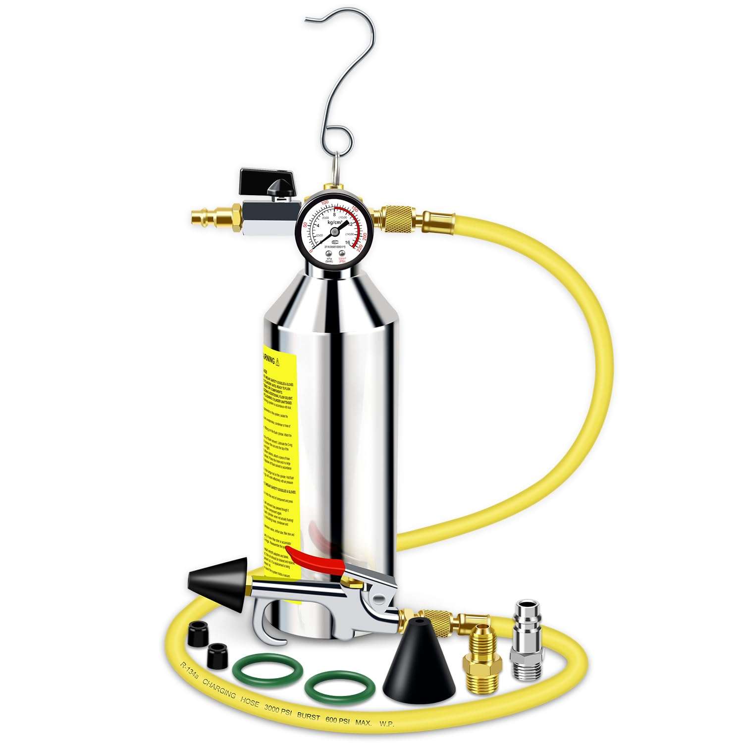 ADAFIRST AC Flush Kit, Automotive Air Conditioner System Clean Canister Flushing Gun Tool Set for Cleaning Auto R134A R404A R410A HVAC Hose Condenser Evaporator, with 220PSI Gauge Air Plug Fittings 1