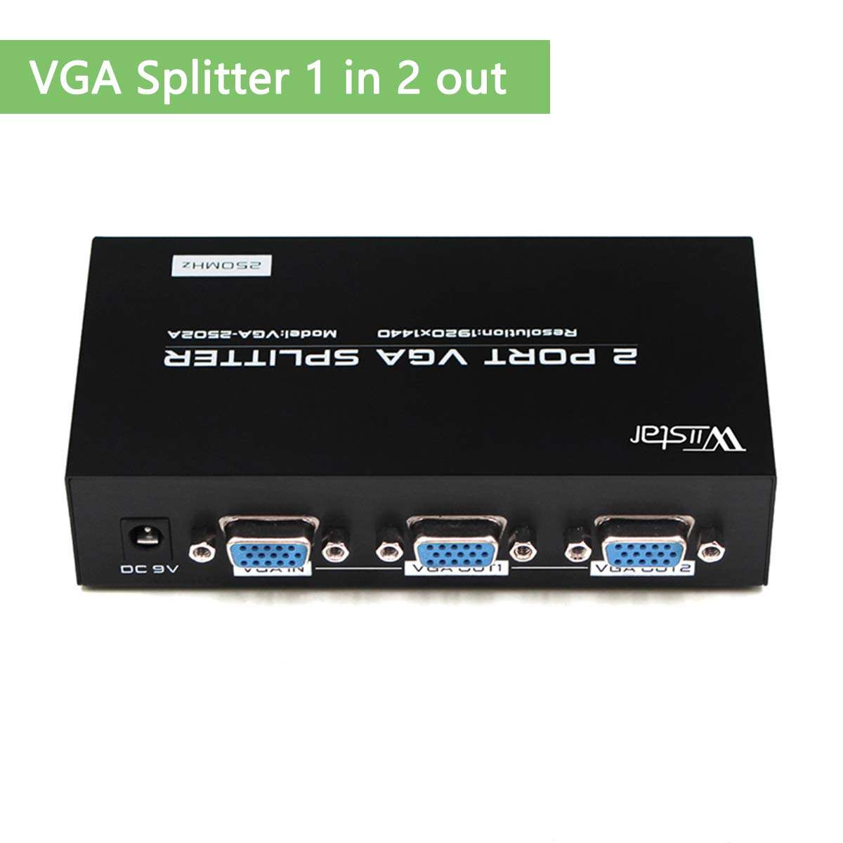 Wiistar VGA Splitter 2 Port 1 in 2 Out VGA Video Splitter 1x2 Support 1920X1400 Resolution for Laptop PC to Monitor Projector Two Display Screen 2