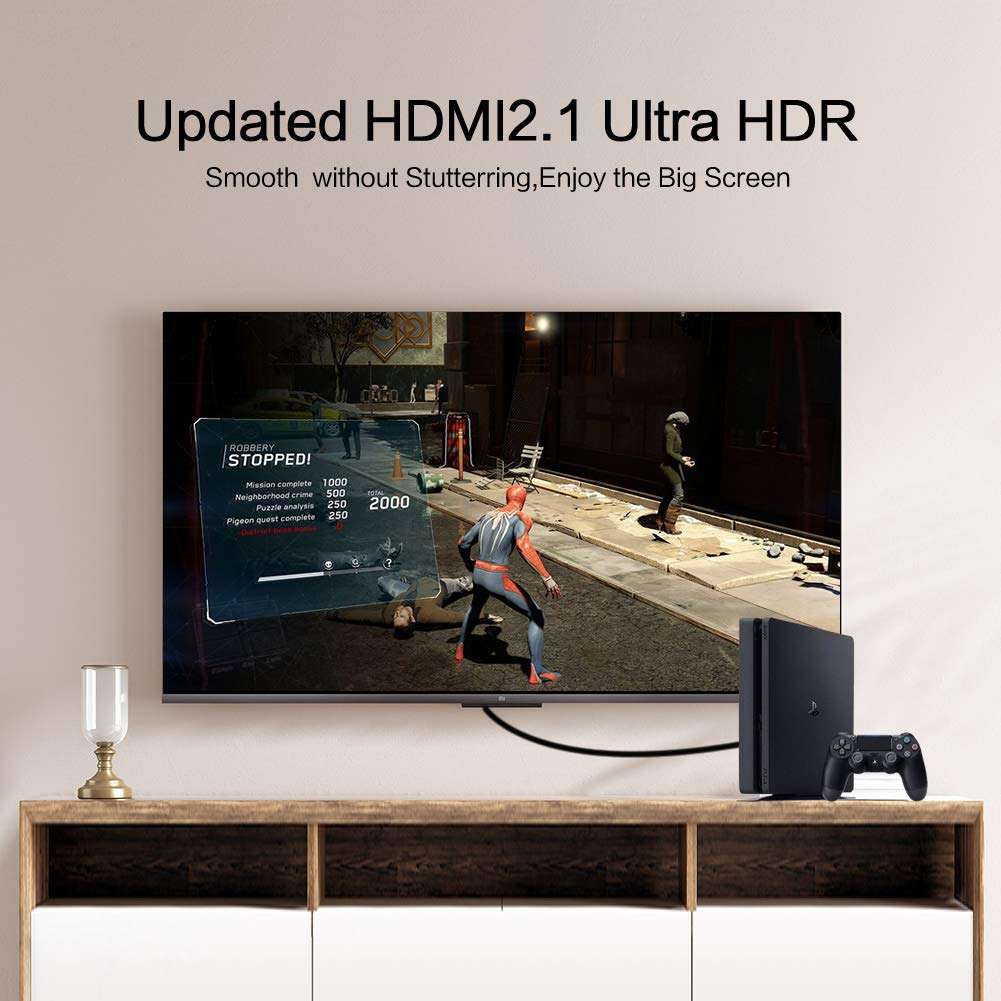 8K HDMI 2.1 Cable 6.6FT, 48Gbps Ultra High Speed HDMI Cord, 4K120 8K60 HDR eARC Compatible with Apple TV,Roku,Samsung QLED,Sony LG,Nintendo Switch,Playstation,PS5,PS4,Xbox One Series X (1, 6.6FT/2M) 4