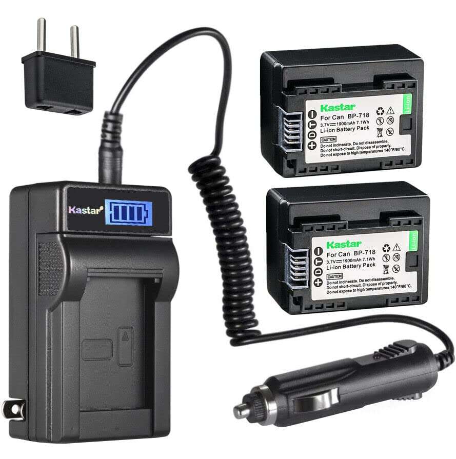 Kastar 2-Pack BP-718 Battery and LCD AC Charger Compatible with Canon VIXIA HF M50 HFM50, VIXIA HF M52 HFM52, VIXIA HF M500 HFM500, VIXIA HF R30 HFR30, VIXIA HF R32 HFR32, VIXIA HF R36 HFR36 Cameras 1
