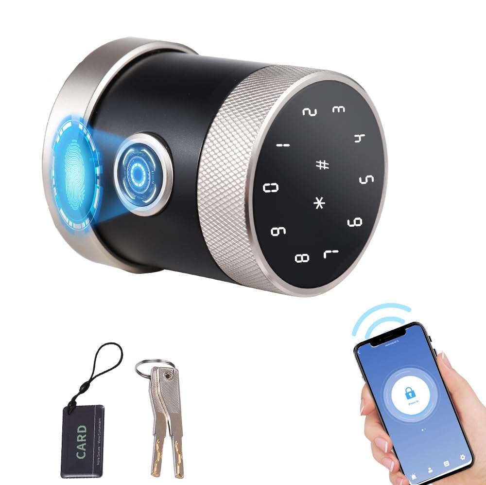 LANRU Smart Door Lock Keyless Entry Door Knob with Keypad BT App Remote Control Password Fingerprint Door Lock with IC Card Mechanical Key for Home Apartment Hotel Office 1